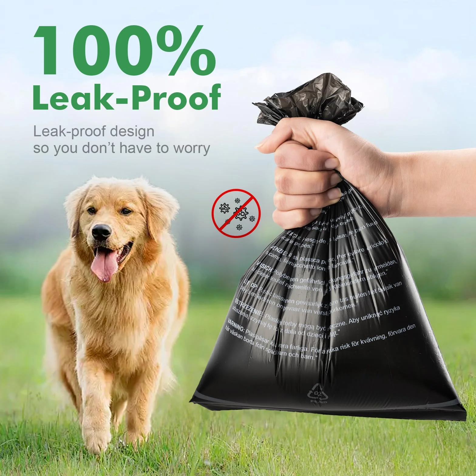 REVER GH50 Sac a Crottes Chien Extra Épais 33x23cm 300 Pièces 20 Rouleaux Noir