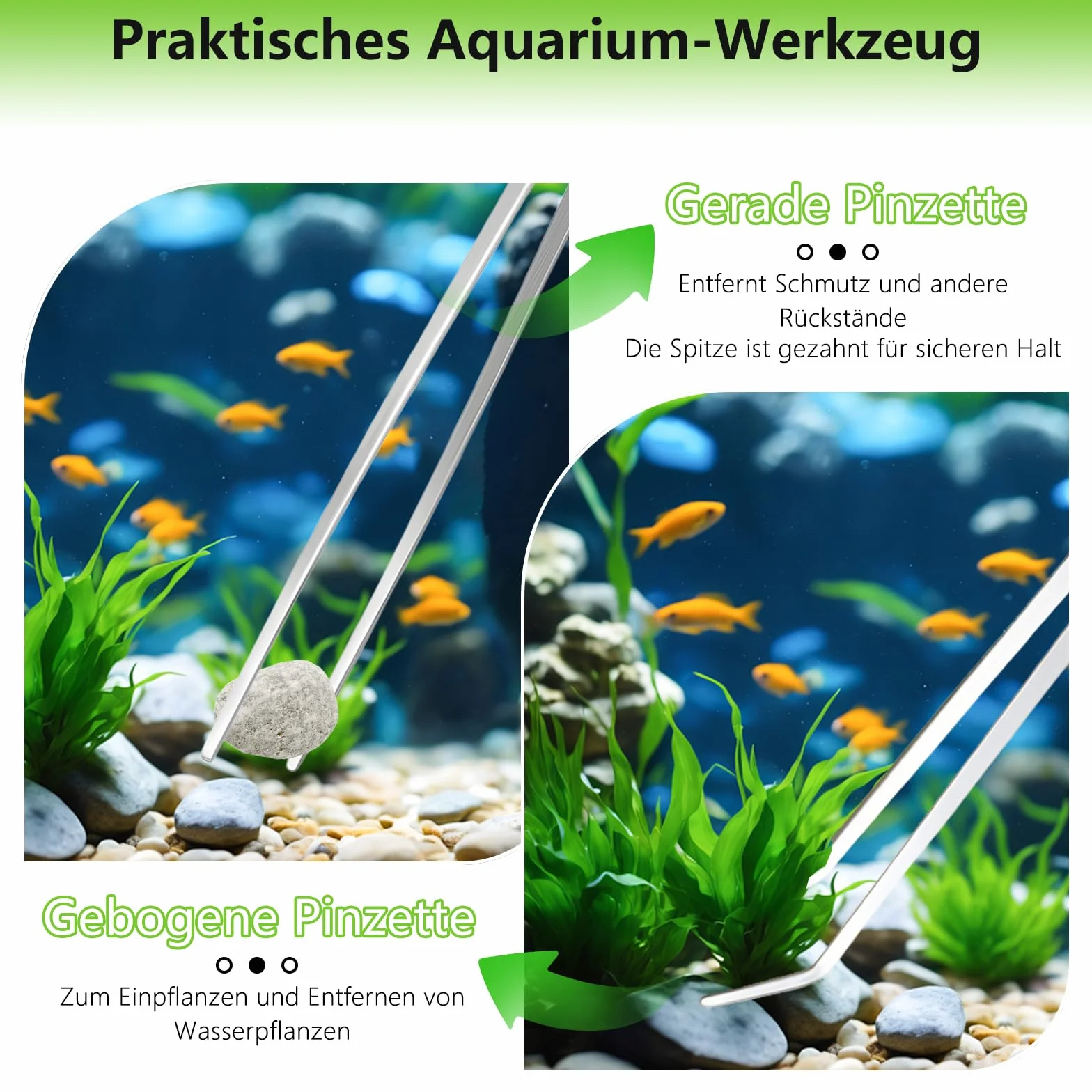 Lot de 4 outils d'aquarium en acier inoxydable - Ciseaux, pince à épiler, kit de nettoyage