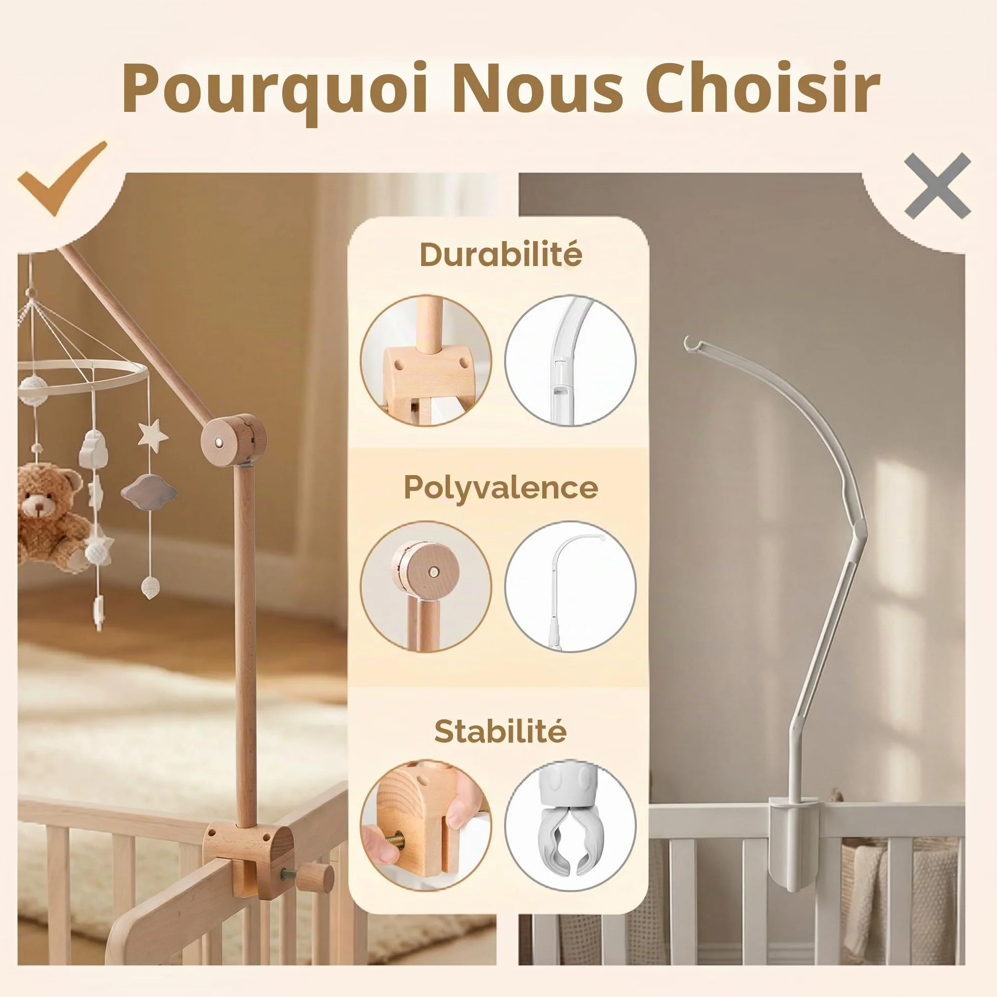Support Mobile Bébé Réglable en Hauteur pour Lit de Bébé, Table à Langer, Parc, 0-6 mois