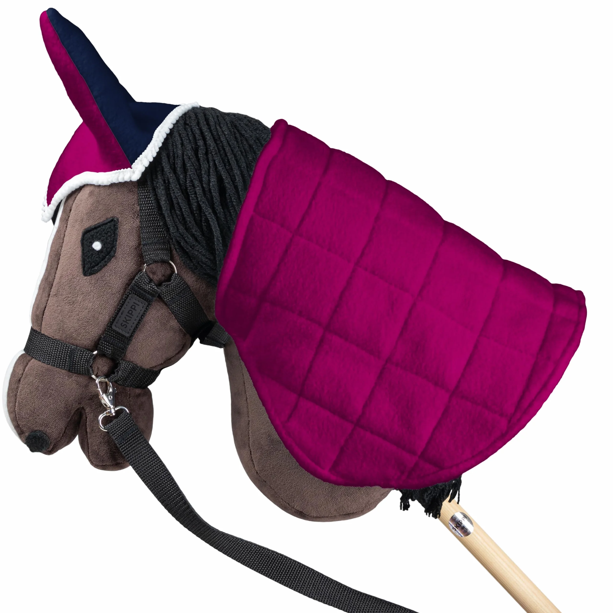 SKIPPI Couverture et Bonnet Hobby Horse - Fuchsia et Bleu Marine, Accessoire Réversible Anti Mouches
