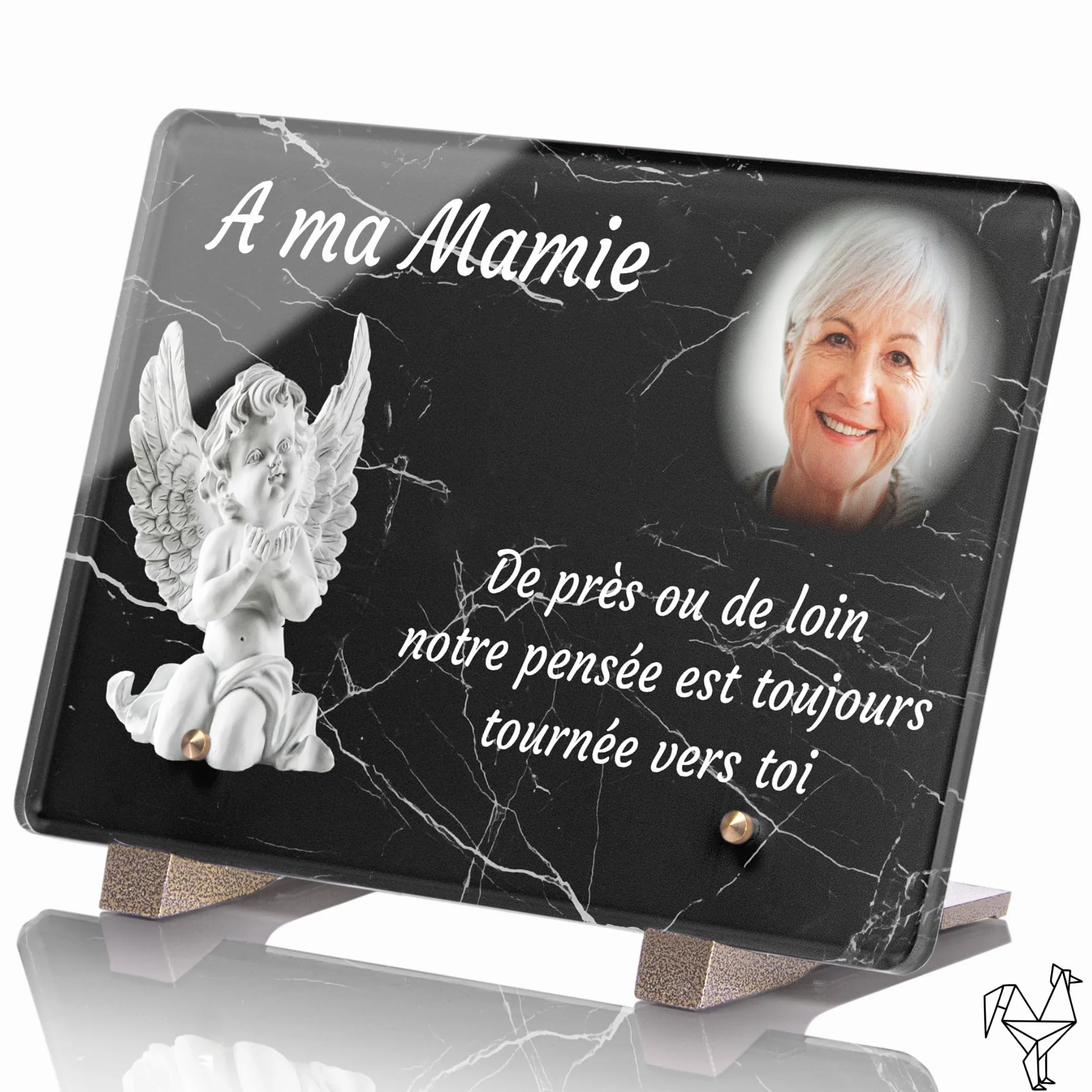 Plaque Funéraire Personnalisable avec Photo Marbre Ange 30x20 cm Résistante aux Intempéries Anti UV