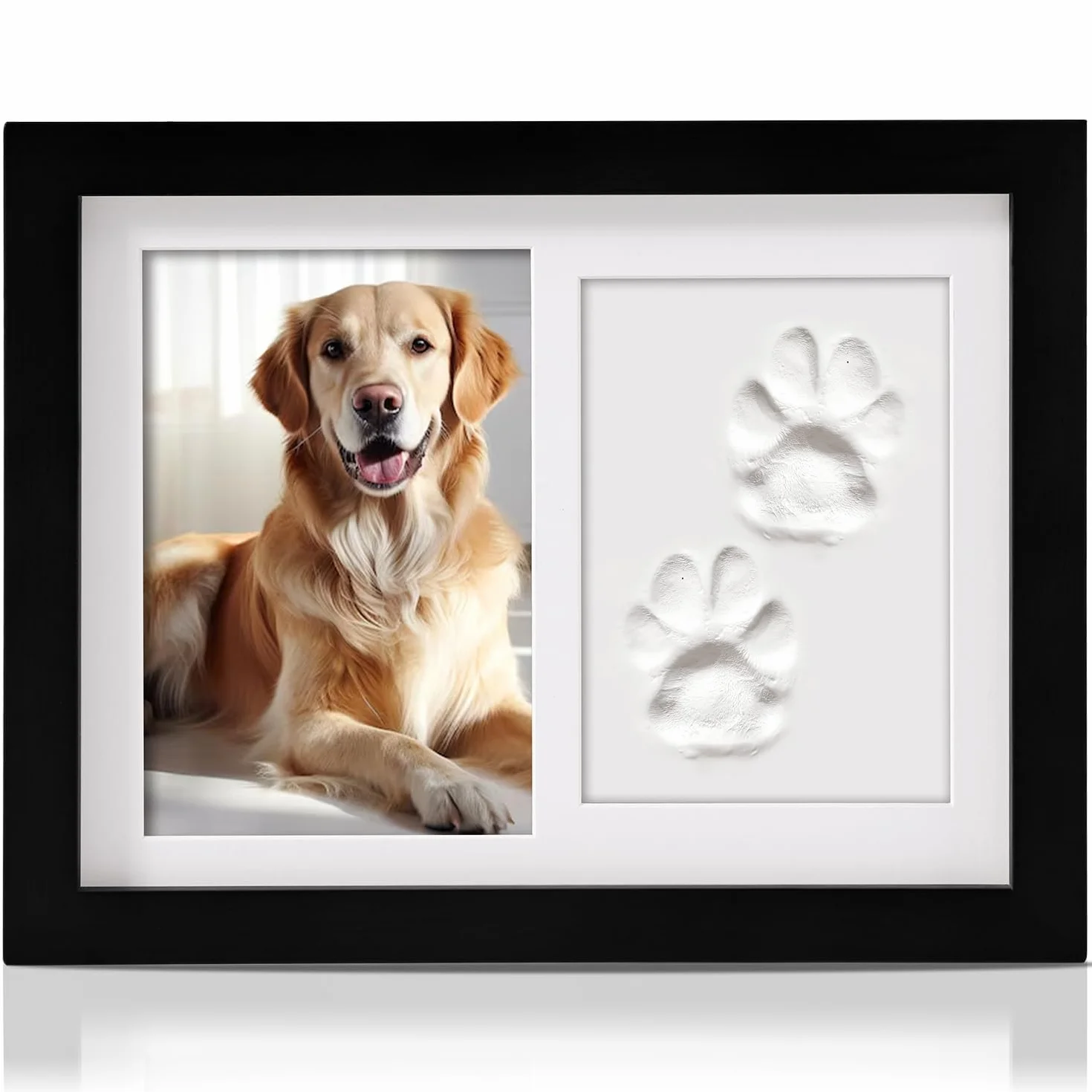 Cadre Photo Empreinte Chien Chat avec Kit d'Impression Argile, Souvenir 6x4 - Noir