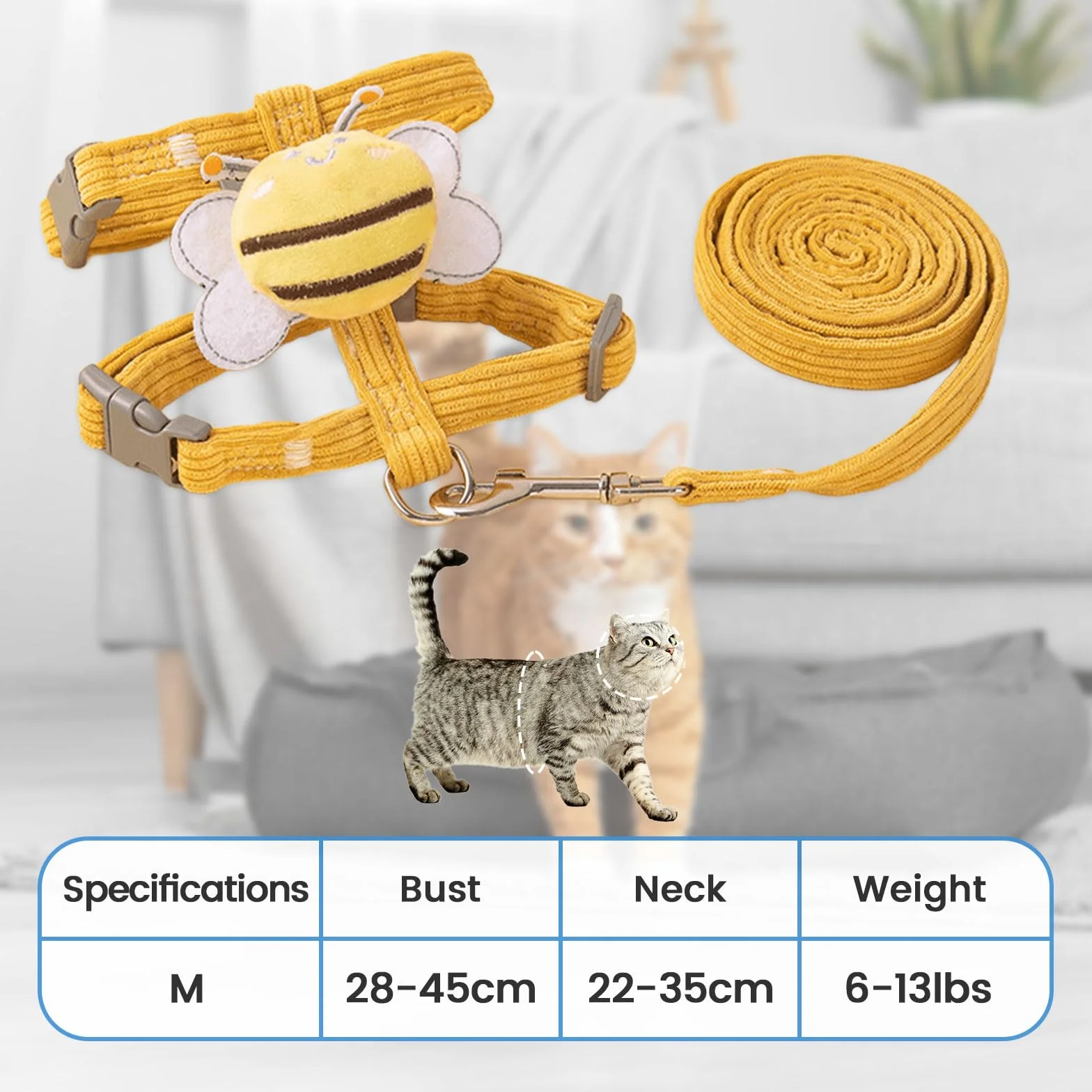 Harnais pour Chat Réglable Anti Évasion 2 Pièces, Laisse pour Chaton et Petit Chien Jaune Bleu