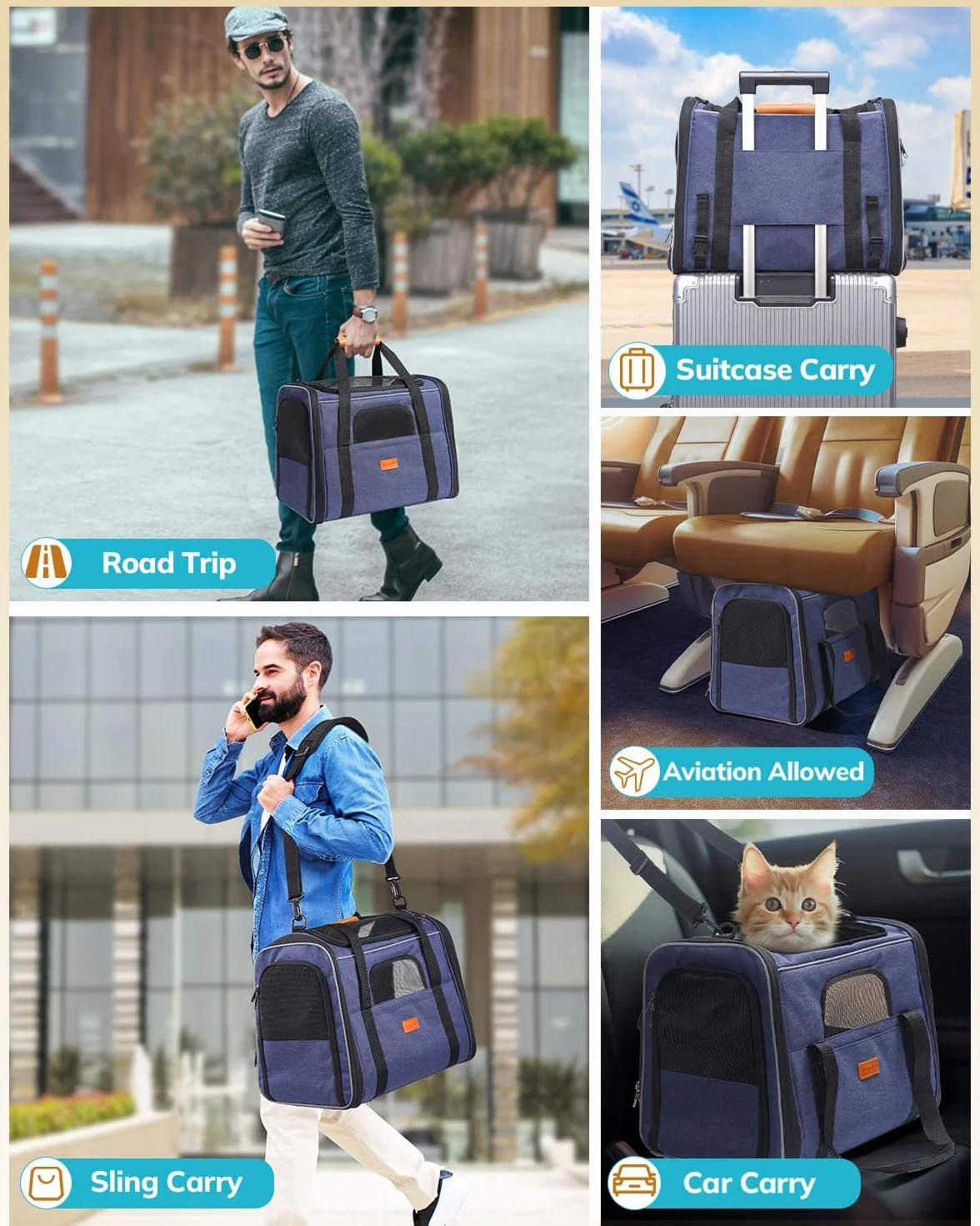 Morpilot Boîte de Transport pour Chat et Chien jusqu'à 7 kg Pliable avec Fermetures éclair de Sécurité
