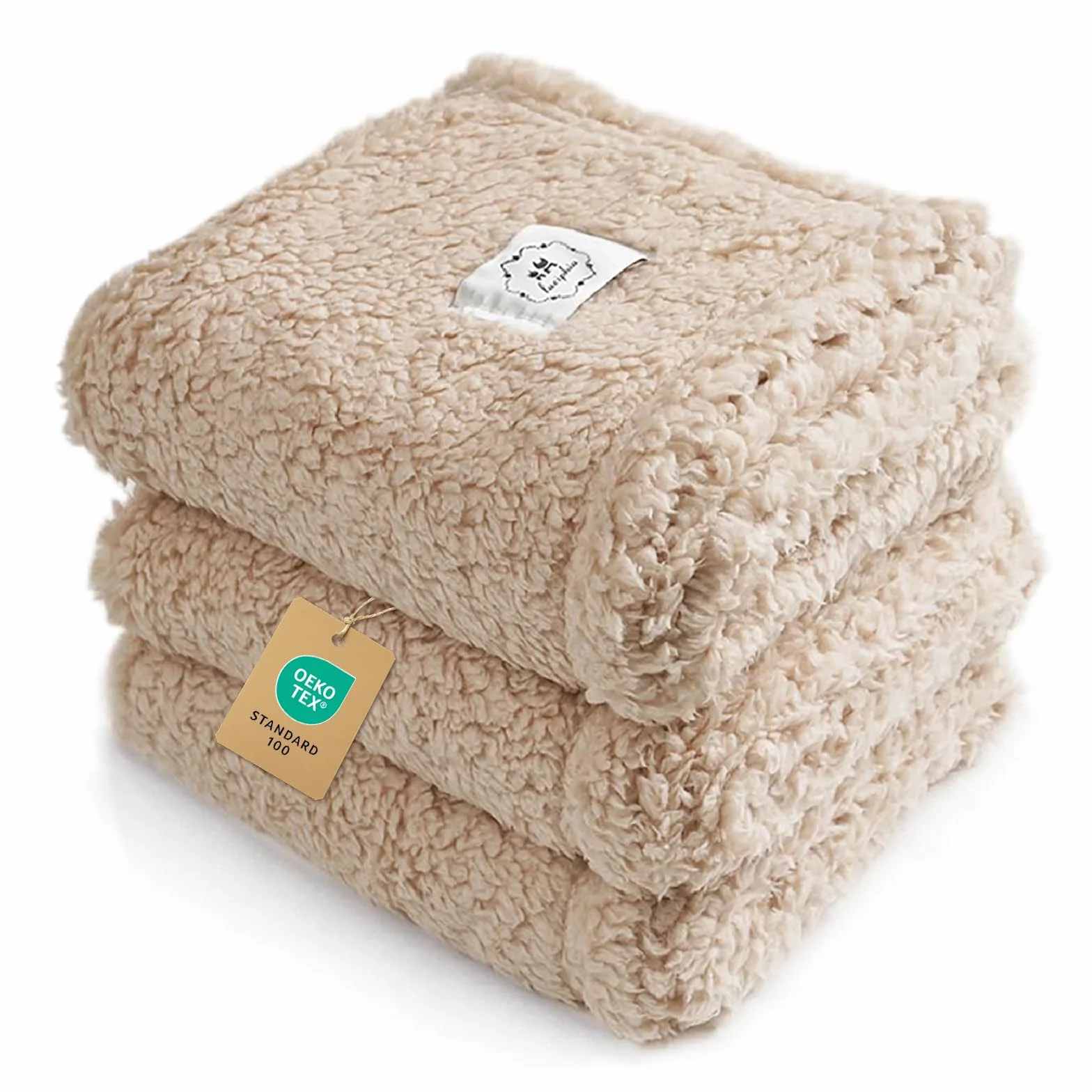 Luciphia 3 Pièces Couverture en Peluche Tapis Lit pour Chiens Chat Lapins Beige L 76 x 104 cm