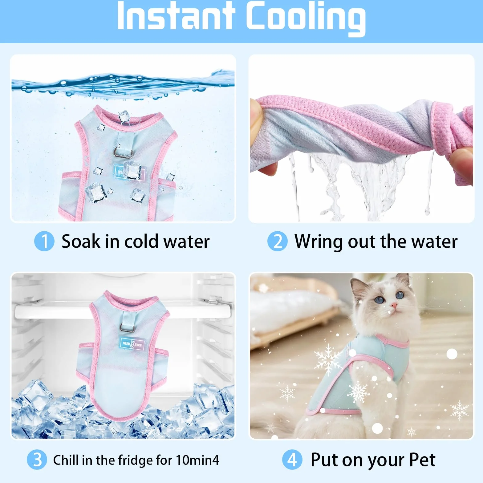 Gilet Rafraîchissant pour Chien T-Shirt d'Été Respirant Séchage Rapide Bleu Taille M 2,5-4 kg