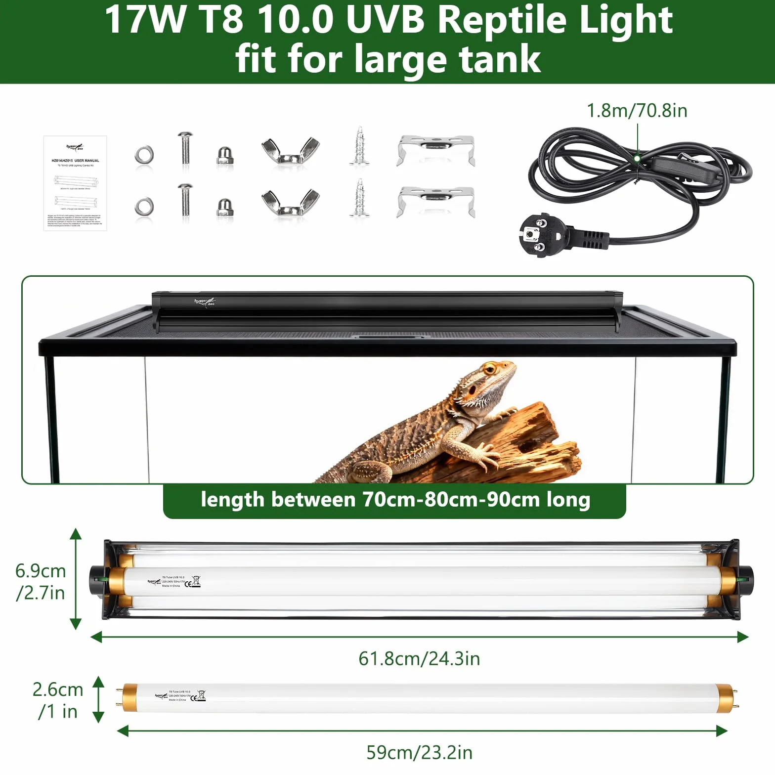 Kit de reptile lumière T8 Lampe UVB 10.0 24" 62cm pour tortue dragon barbue