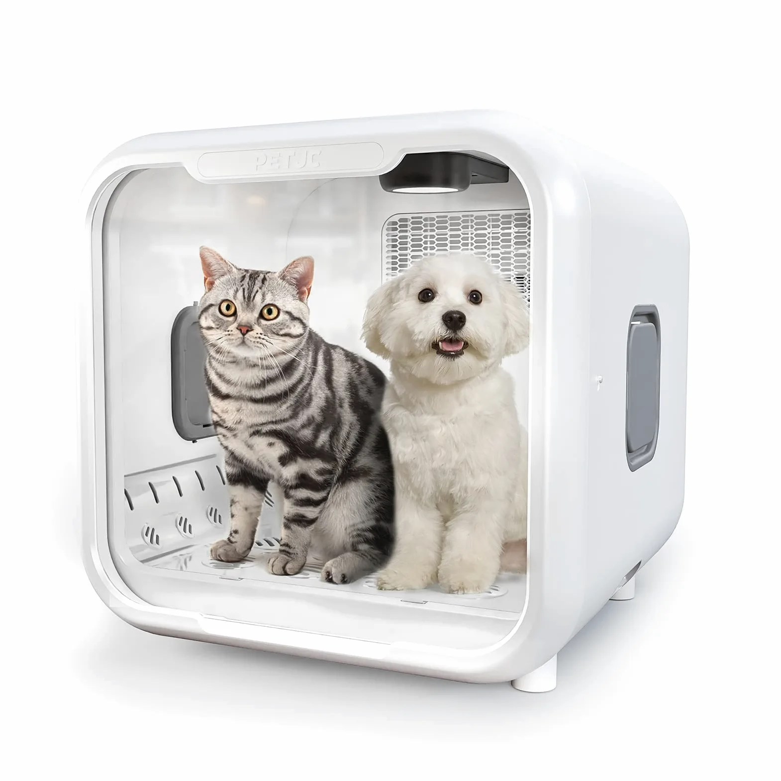PETJC Sèche-Cheveux Automatique pour Chat et Petits Chiens, 71L Grande Capacité, Contrôle Intelligent de la Température,boîte de séchage de cheveux d'animaux de compagnie ultra silencieux 360 séchage