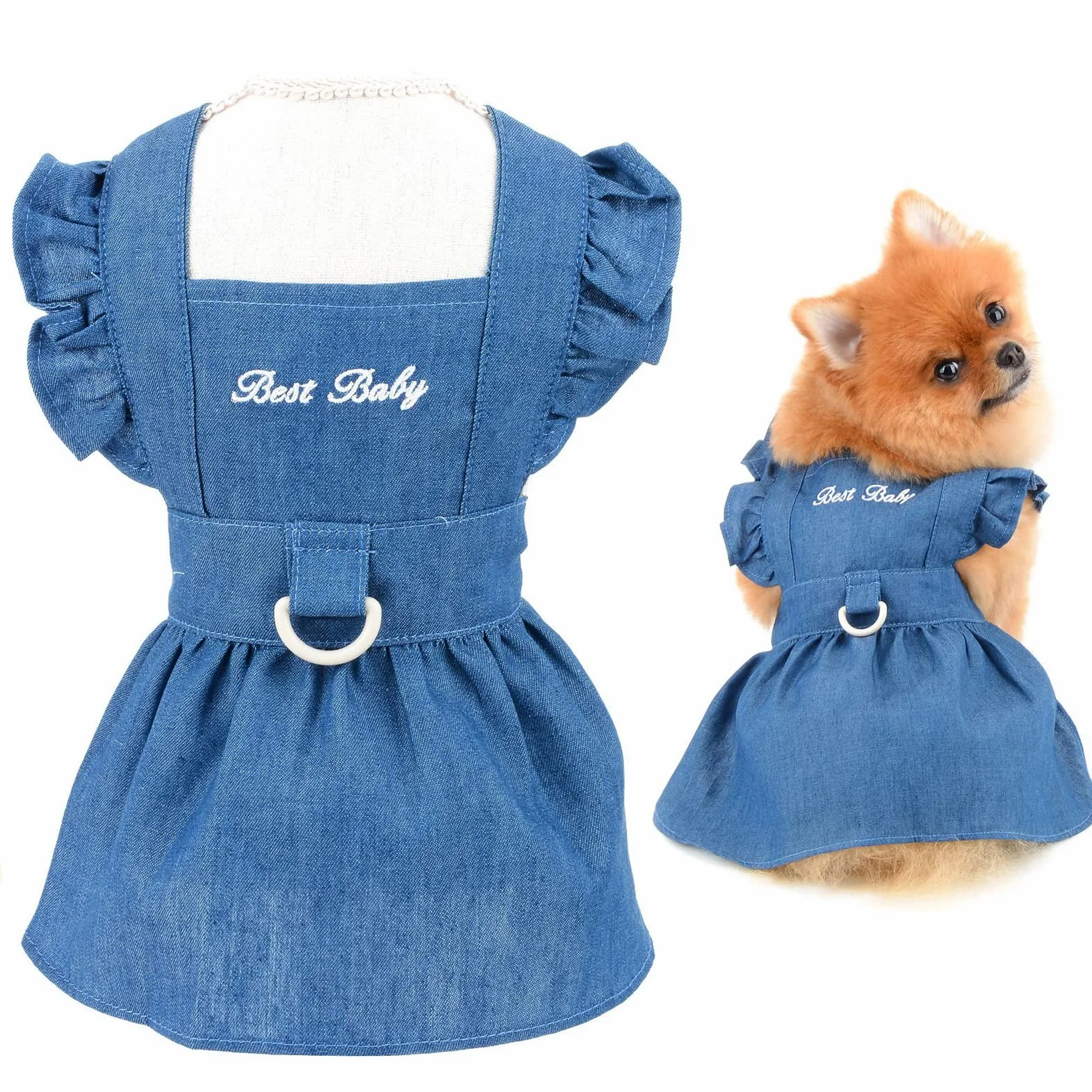 Robe Harnais en Jean pour Chien Bleu Foncé Taille L avec Anneau en D