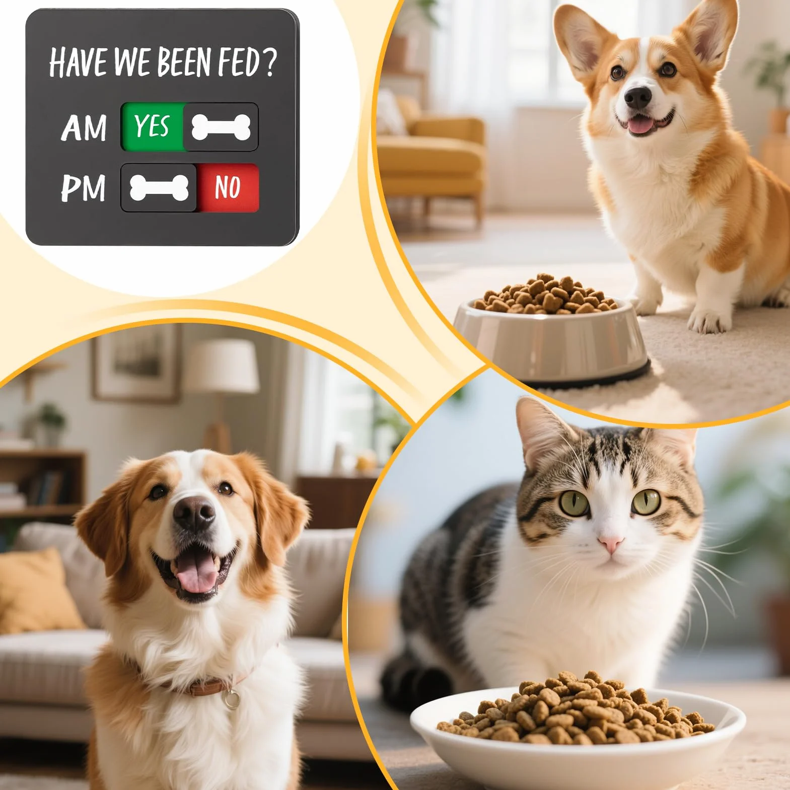 Panneau magnétique transparent pour chien "Have We Been Fed" indicateur coulissant prévention suralimentation AM PM pour réfrigérateur