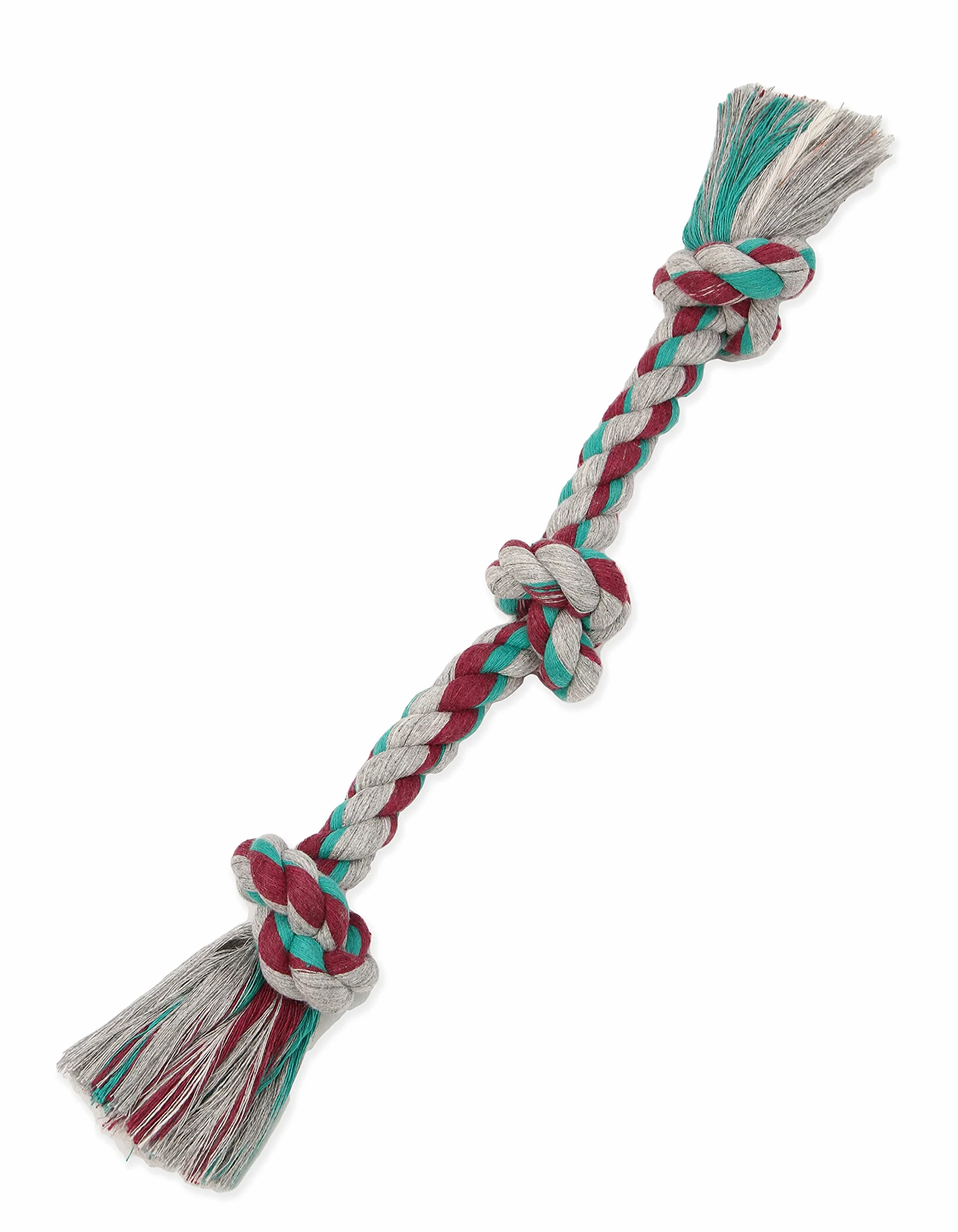 Mammoth Flossy Chews Color Corde à tirer 3 Nœuds - Jouet à mâcher en coton et polyester pour chiens - Mini 25,4 cm