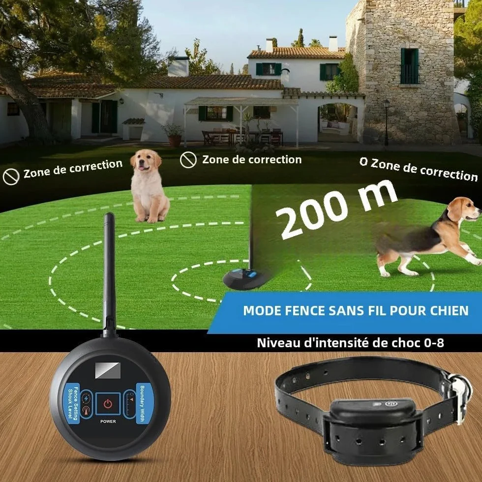 Clôture Électronique Sans Fil pour Animaux de Compagnie Anti-Fugue et Stop Barker pour 2 Chiens
