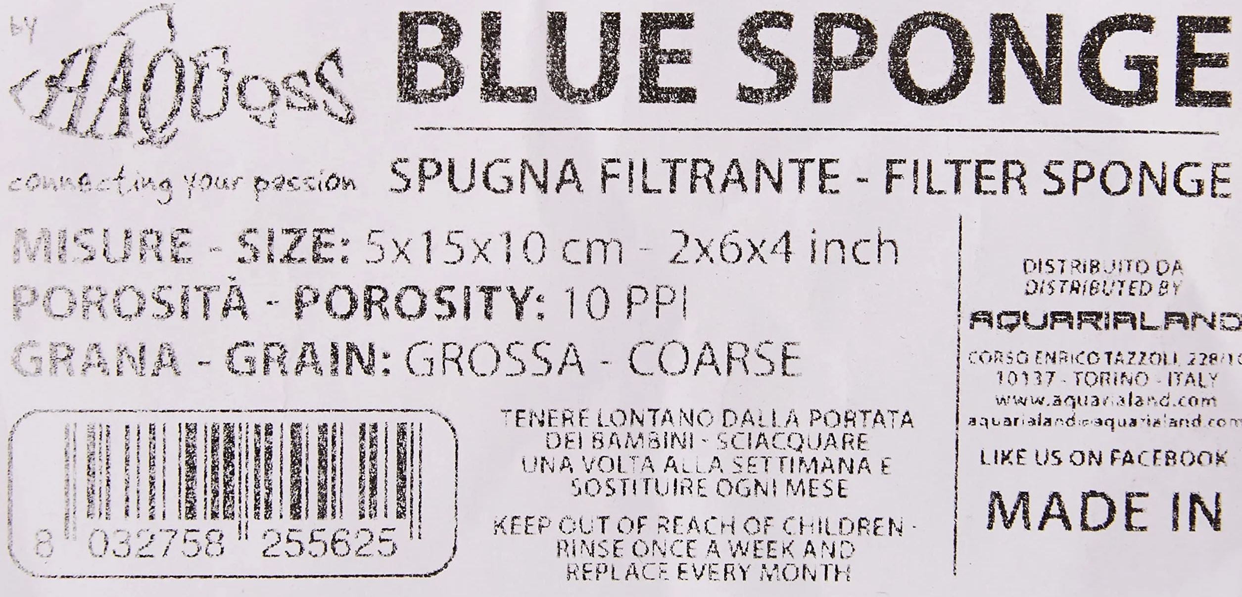 Haquoss Éponge Filtrante 10 Ppi Grain Grosse 5 x 15 x 10 cm Bleu