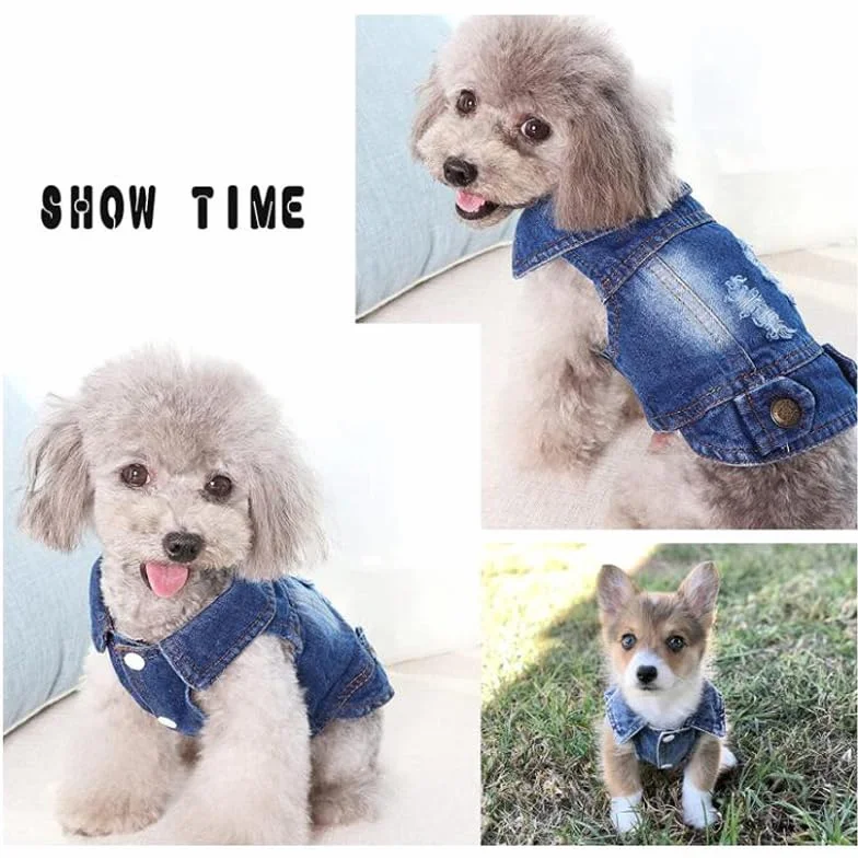 Veste en Jean pour Chien, T-Shirt en Denim Bleu pour Chiot, Vêtements Lavables pour Animaux de Compagnie