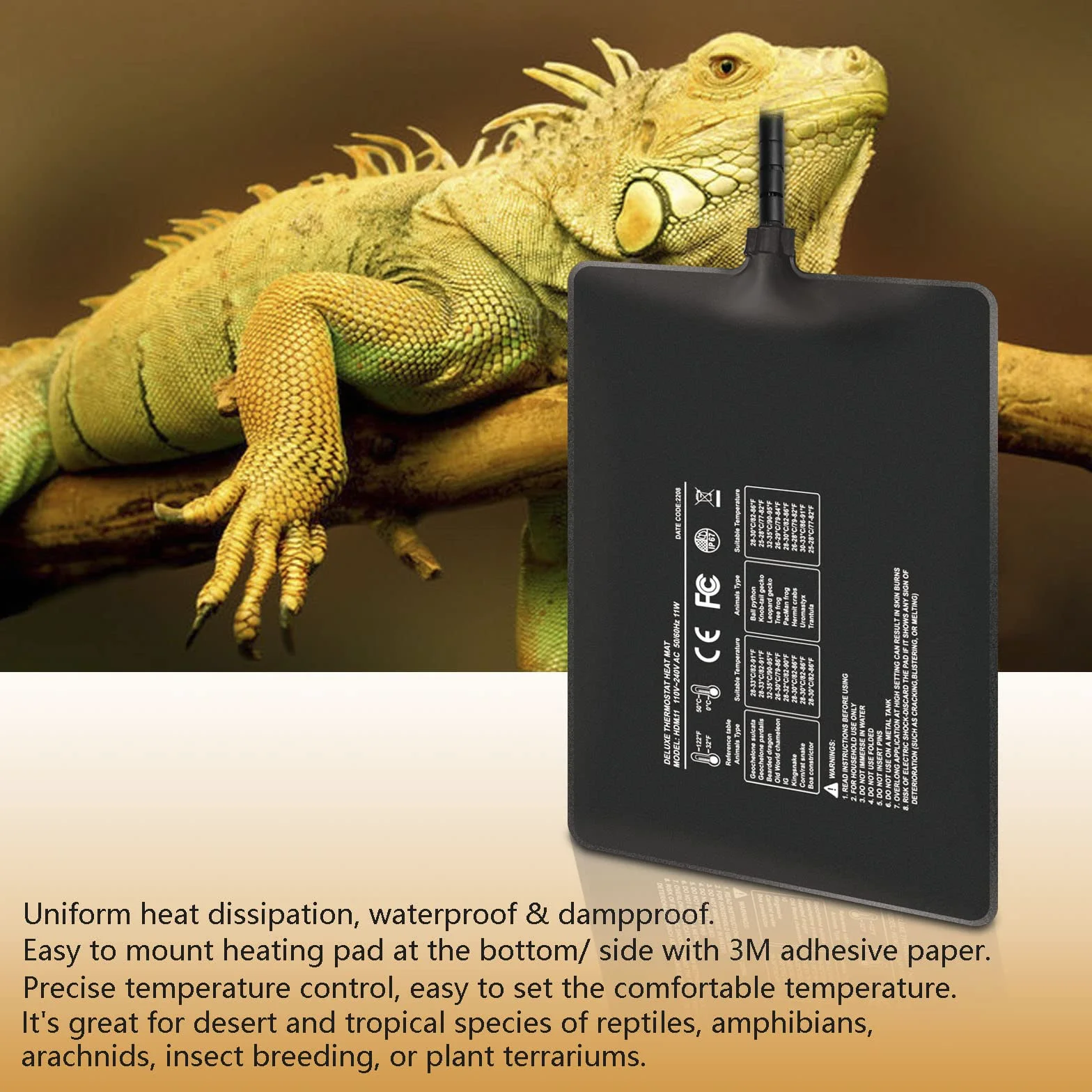 Tapis Chauffant Reptile Thermostat 11W 15x20CM Coussin Chauffant Terrarium Réglable
