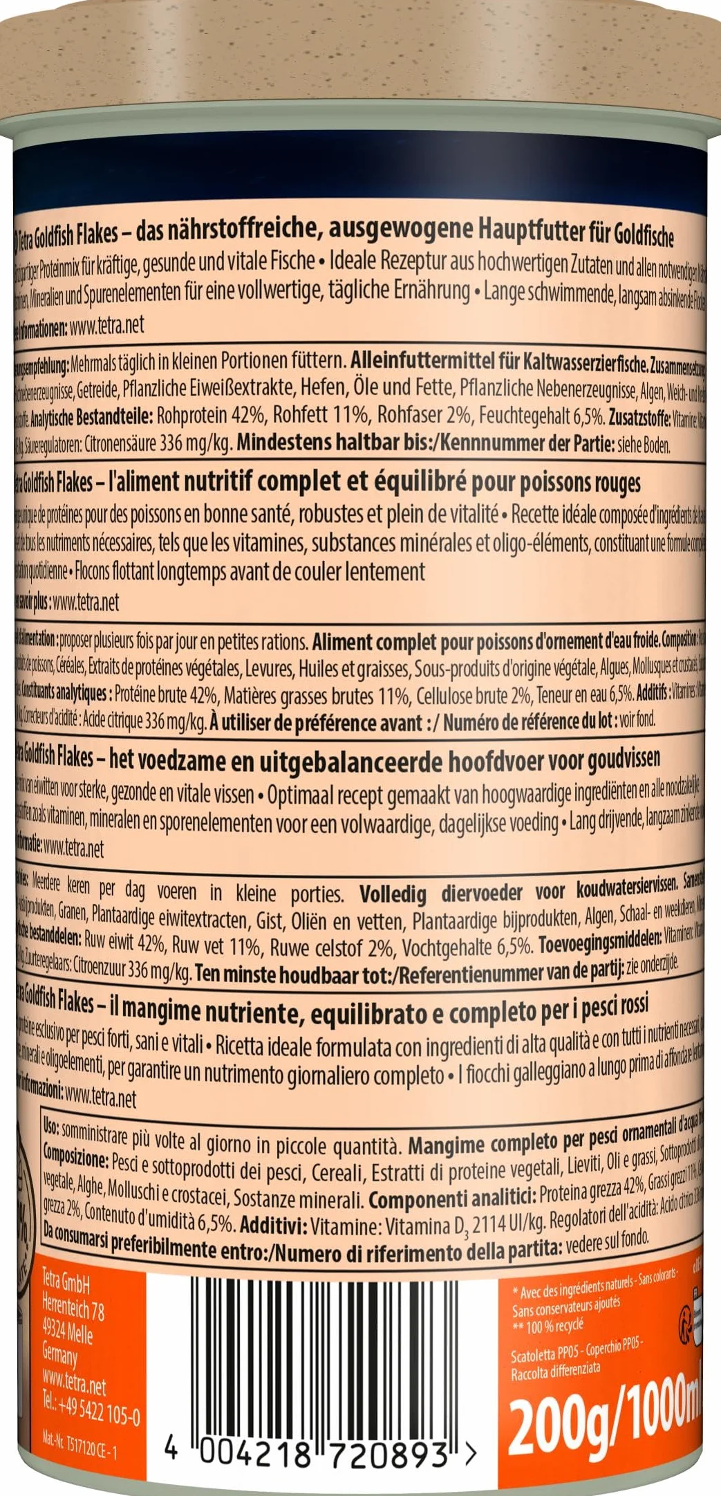 TETRA Aliment Complet en Flocons pour Poissons Rouges et d'Eau Froide 1 Litre