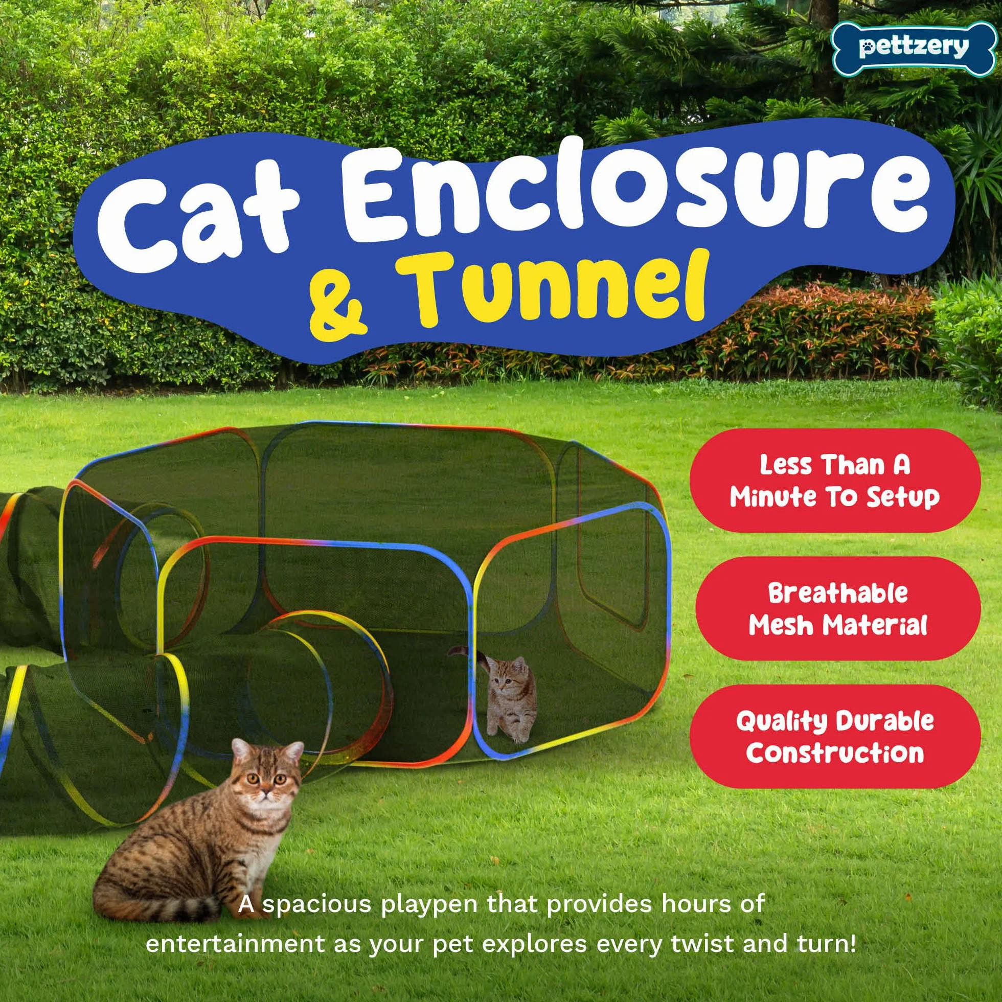 Enclos d'extérieur pour Chat Tente Portable Parc fermé Tunnel pour Chats et Petits Animaux