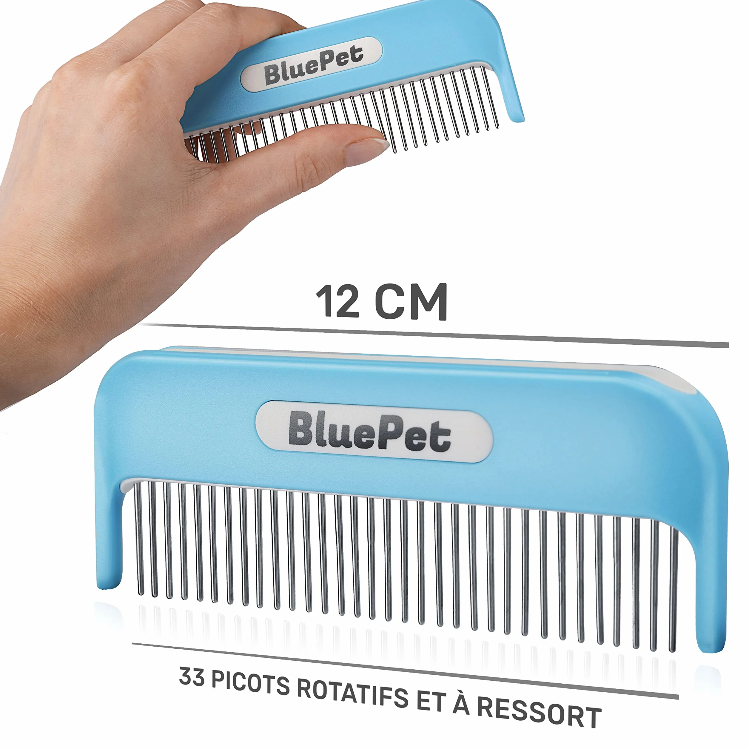 BluePet Peigne Magique Pour Chien & Chat à Poil Long, Brosse Anti Nœud avec Dents Rotatives