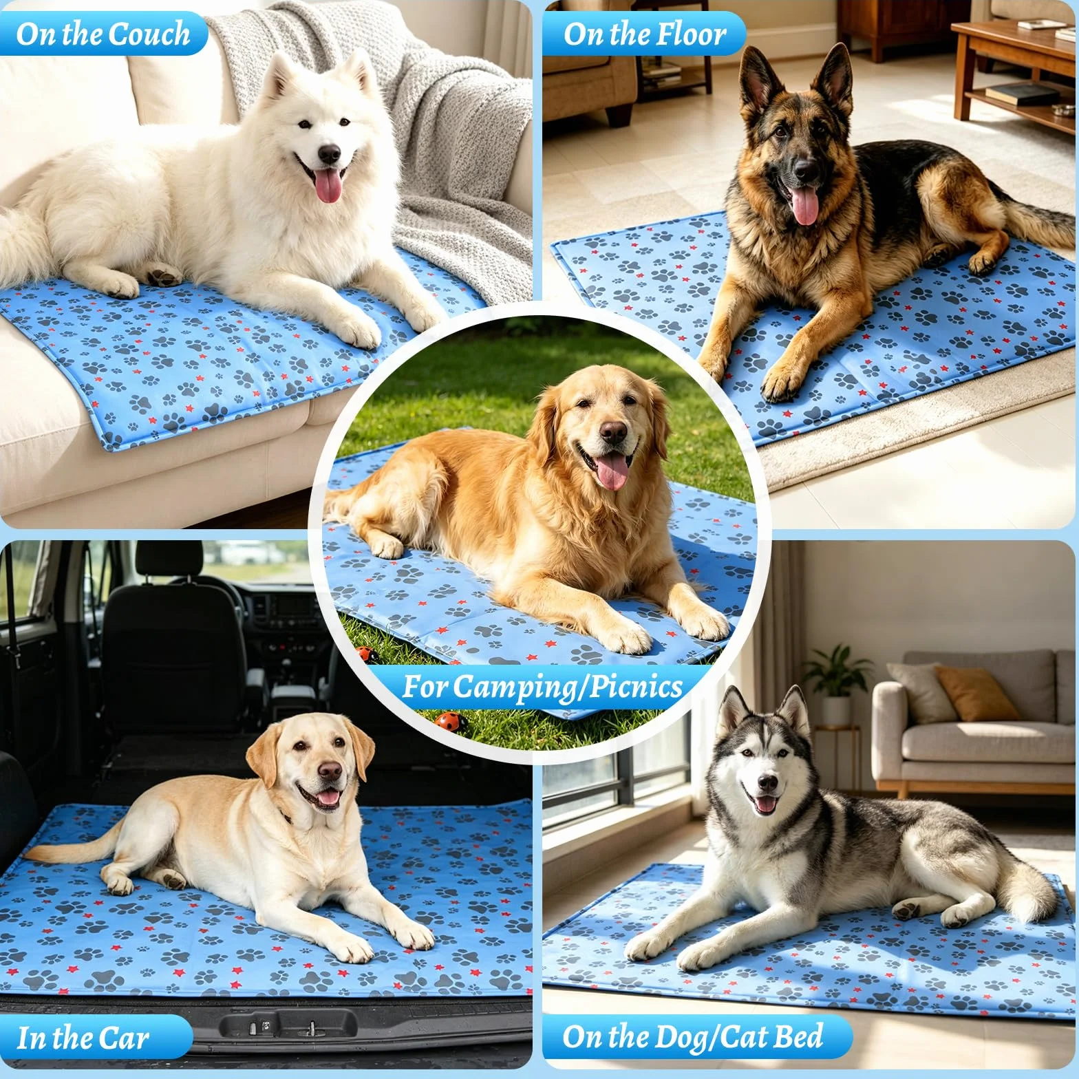 Tapis Rafraichissant Chien 90x60cm Refroidissement Naturel Pliable Bleu