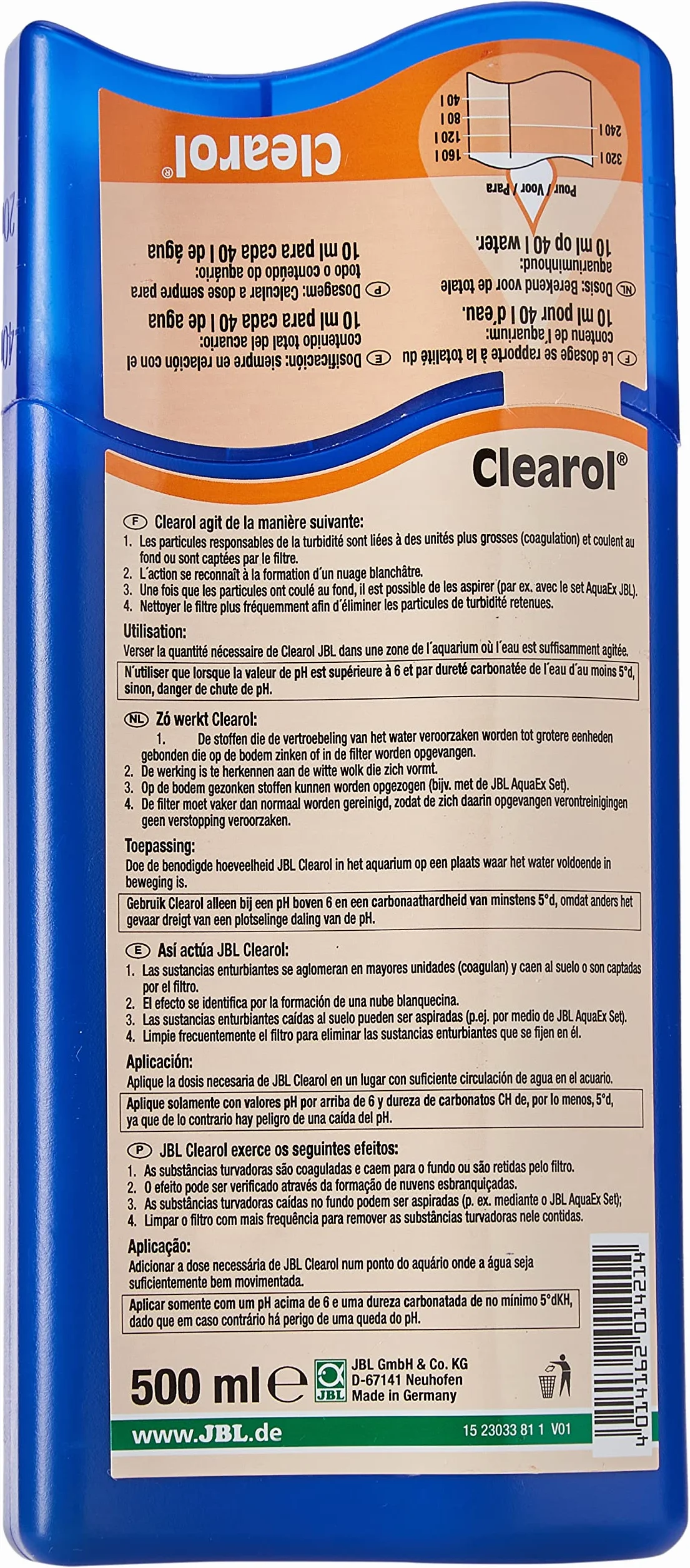 JBL Clearol Entretien/Traitement de l'Eau pour Aquariophilie 500 ml
