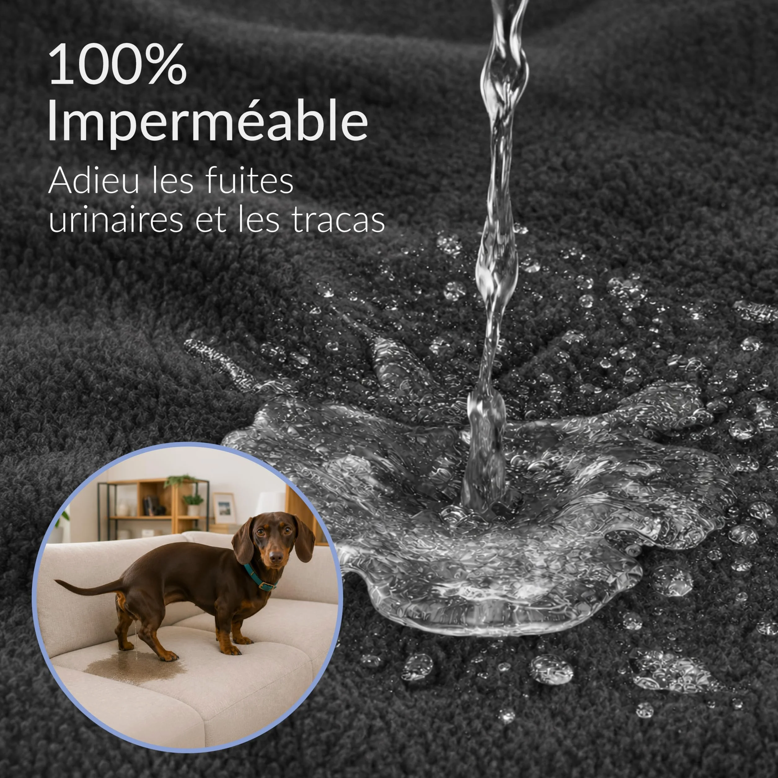 Twinzen Plaid Imperméable Chien 80x100 cm Gris Foncé - Couverture Imperméable pour Canapé et Lit Chien en Polaire Sherpa - Lavable