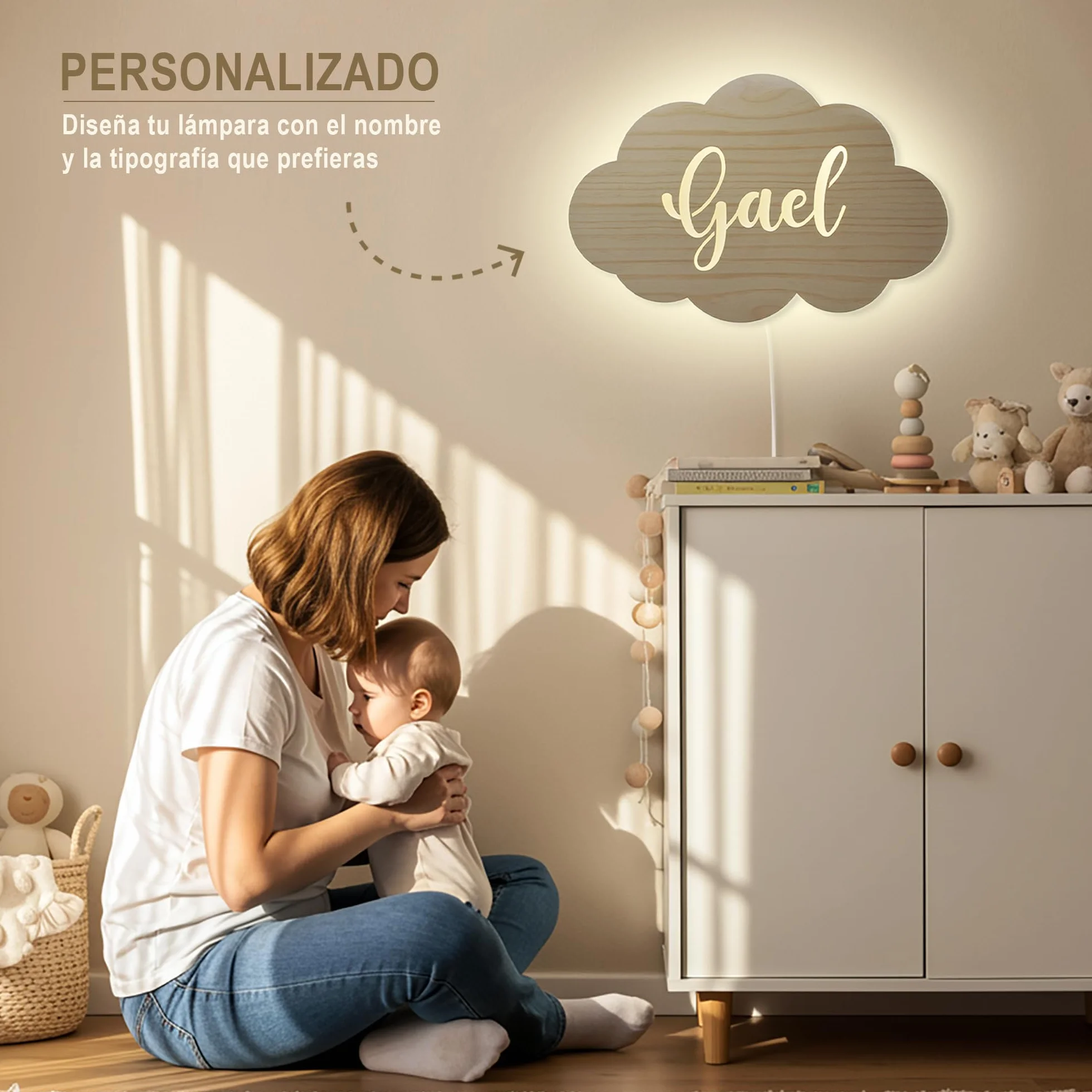 Lampe murale LED pour chambre d'enfant DEHOME - Lampe bébé blanc chaud personnalisée Nube