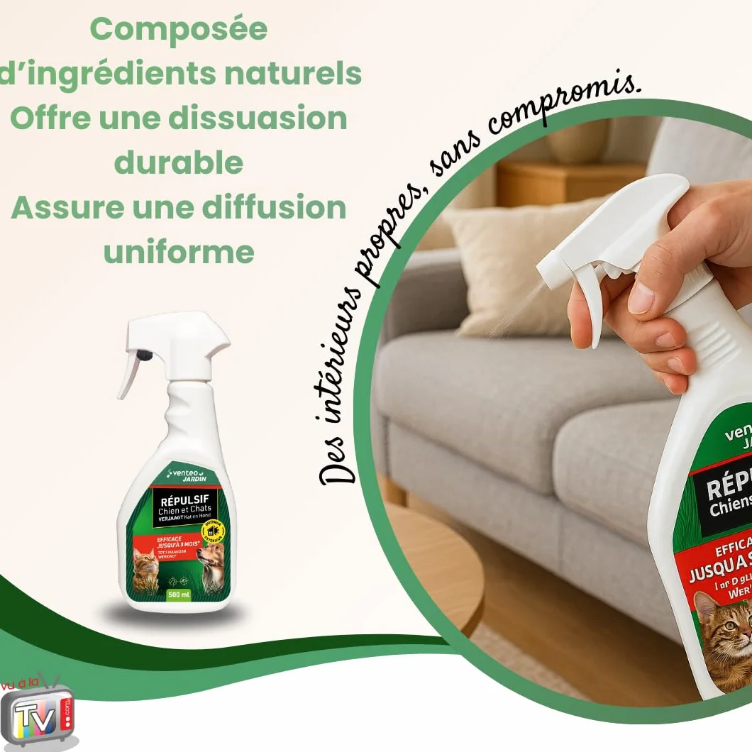 Venteo Spray Repulsif Chat Exterieur Interieur 500 ML Protection Jardins Contre Marquage