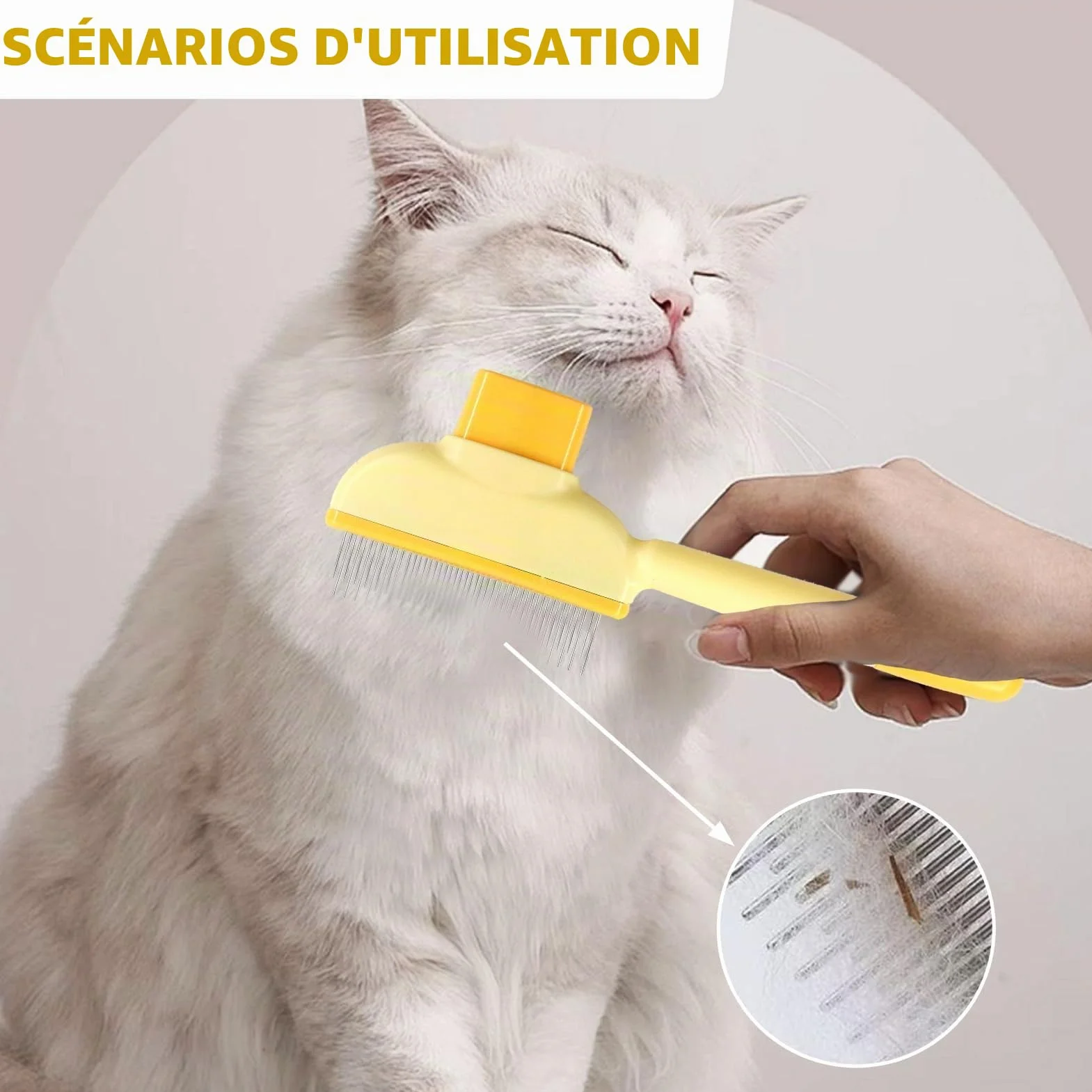 Brosse Fellblitz pour chat, peigne autonettoyant anti-puces avec bouton de déclenchement