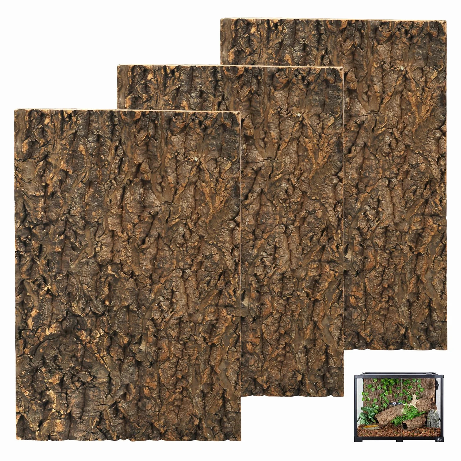 GOMETY 3 Pièces Écorce de Liège pour Terrarium 30x20 cm, Paroi Arrière Naturelle pour Reptiles