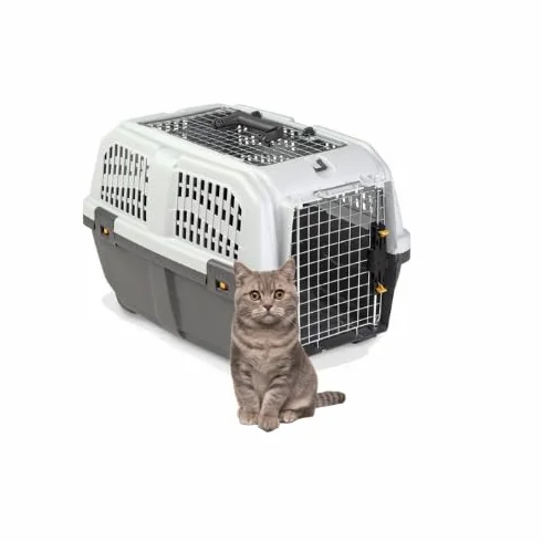 Pet's Market Transport Skudo Open Iata Boîte de transport pour chats avec ouverture supérieure porte en métal grise 55x36x35