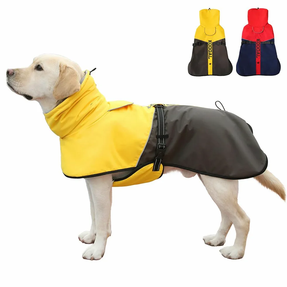 Manteau jaune pour chien, veste d'hiver imperméable, veste de neige chaude et coupe-vent, col roulé réfléchissant, réglable, pour chiens de petite à 4XL