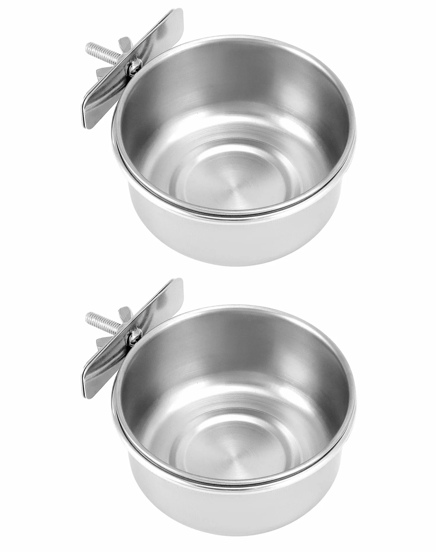 QWORK Lot de 2 Gamelles à Oiseaux en Acier Inoxydable à Suspendre, Accessoires pour Cage à Oiseaux (10 x 4,5 cm)