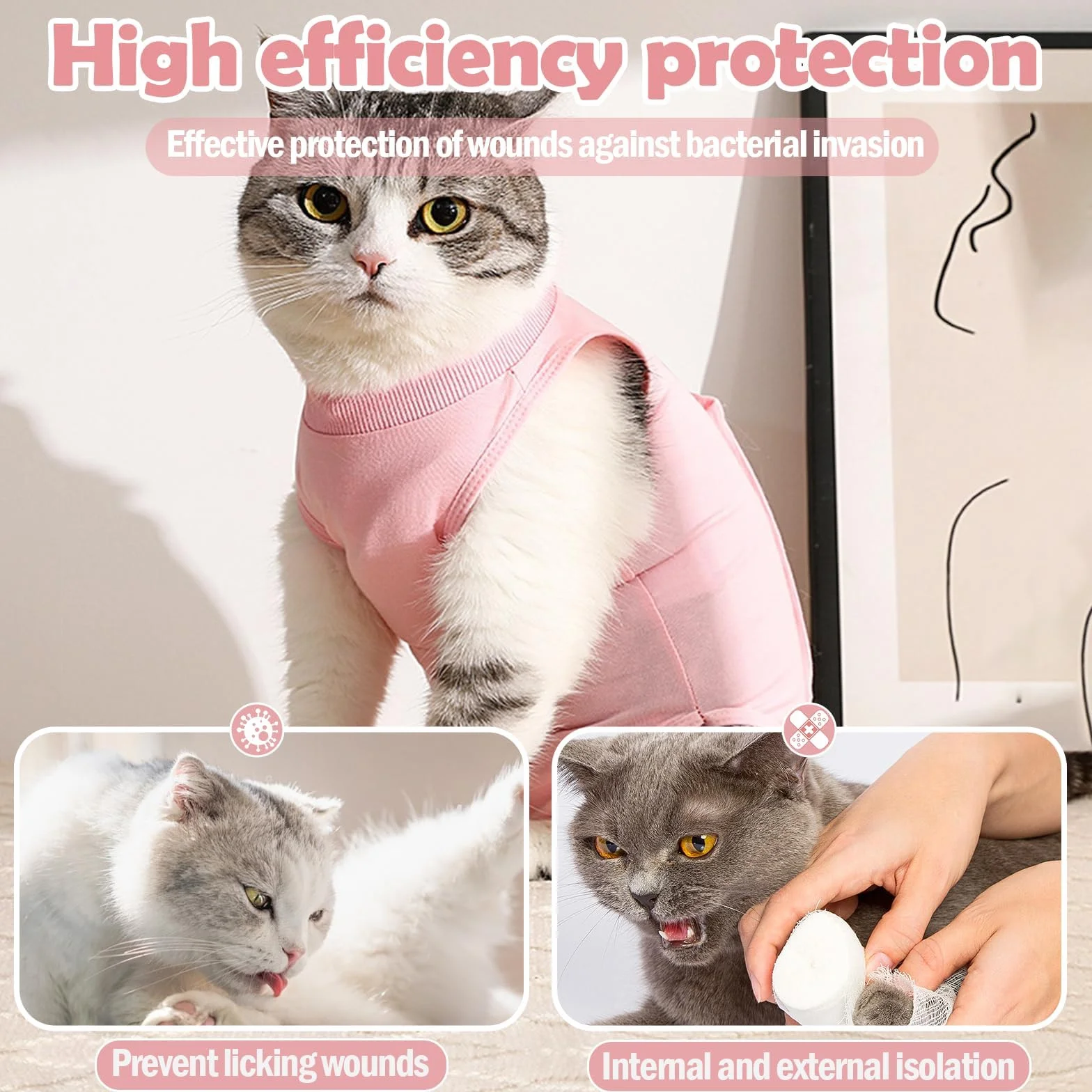 KAIYAYA Gilet de Récupération Chat 2-4kg, Body Post Opératoire Femelle, Restauration Professionnelle pour Abdominaux et Plaies (Rose)