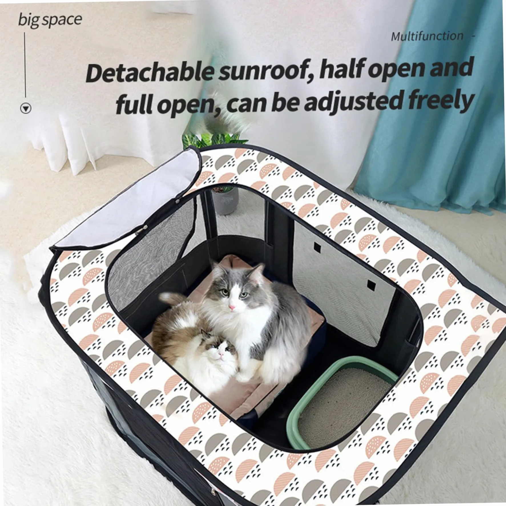 Parc pour Chat Pliable Respirant Tissu Oxford 71x55x45 cm Porte Enroulable Poche Résistant aux Rayures