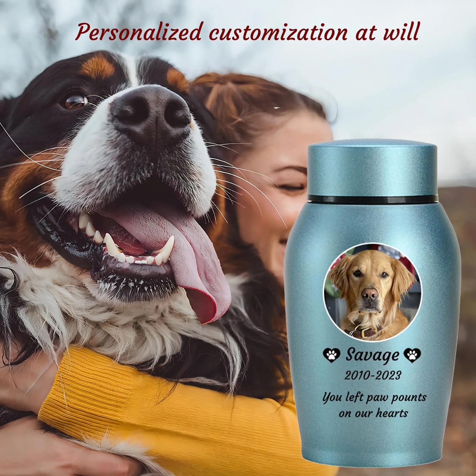 Urnes pour Cendres de Chien personnalisées en Acier Inoxydable, Bleu, Big