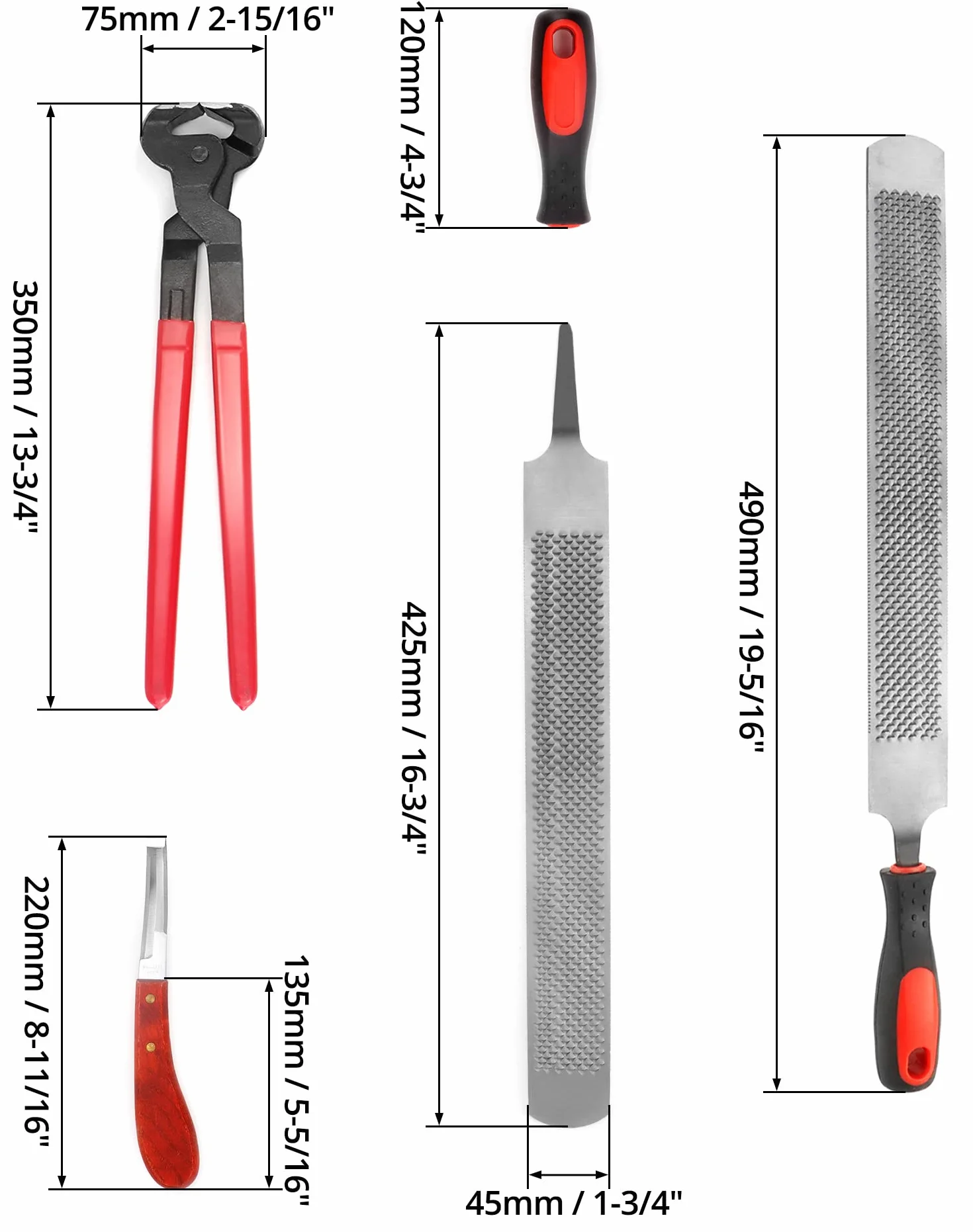 QWORK 3 Pièces Outils de Maréchalerie Pince à Sabot Outil de Parage Râpe Poignée Chevaux