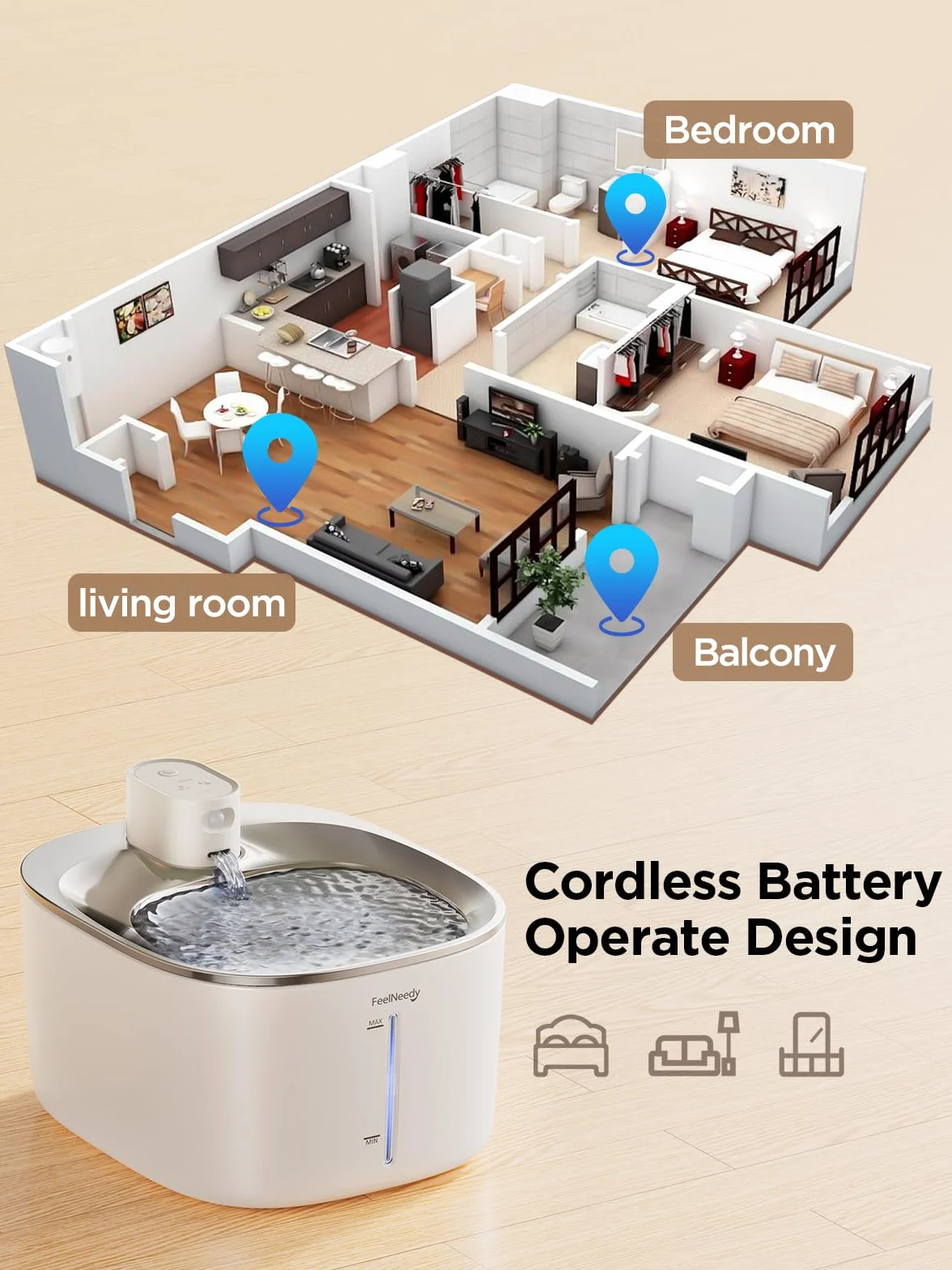 Fontaine à Eau pour Chat sans Fil 4L avec Détecteur de Mouvement, Distributeur Automatique pour Chats et Chiens, Batterie 4000mAh, 2 Filtres