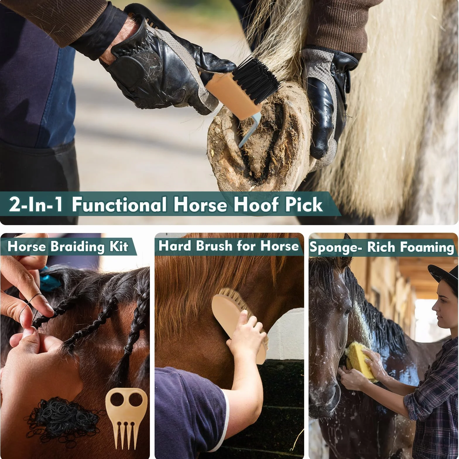 Kit de Toilettage pour Cheval, 13 Brosses avec Sac de Rangement Série Equine Care