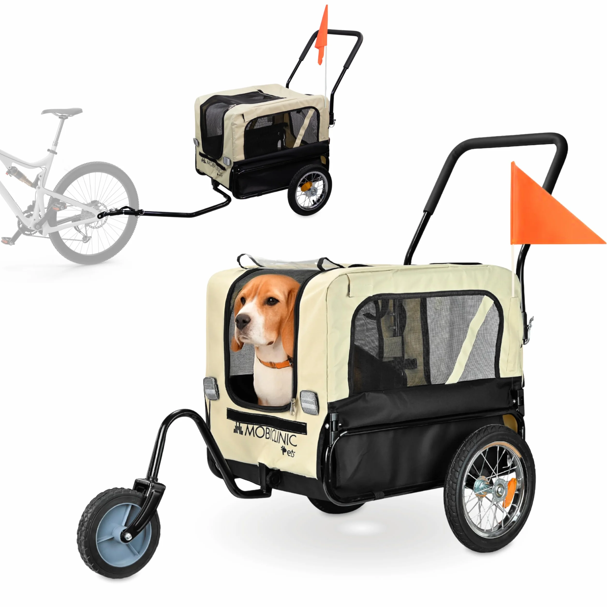 Mobiclinic® Remorque Vélo pour Chien 2 en 1, Jusqu'à 40 kg, Tissu Oxford 600D, 123x67x100 cm