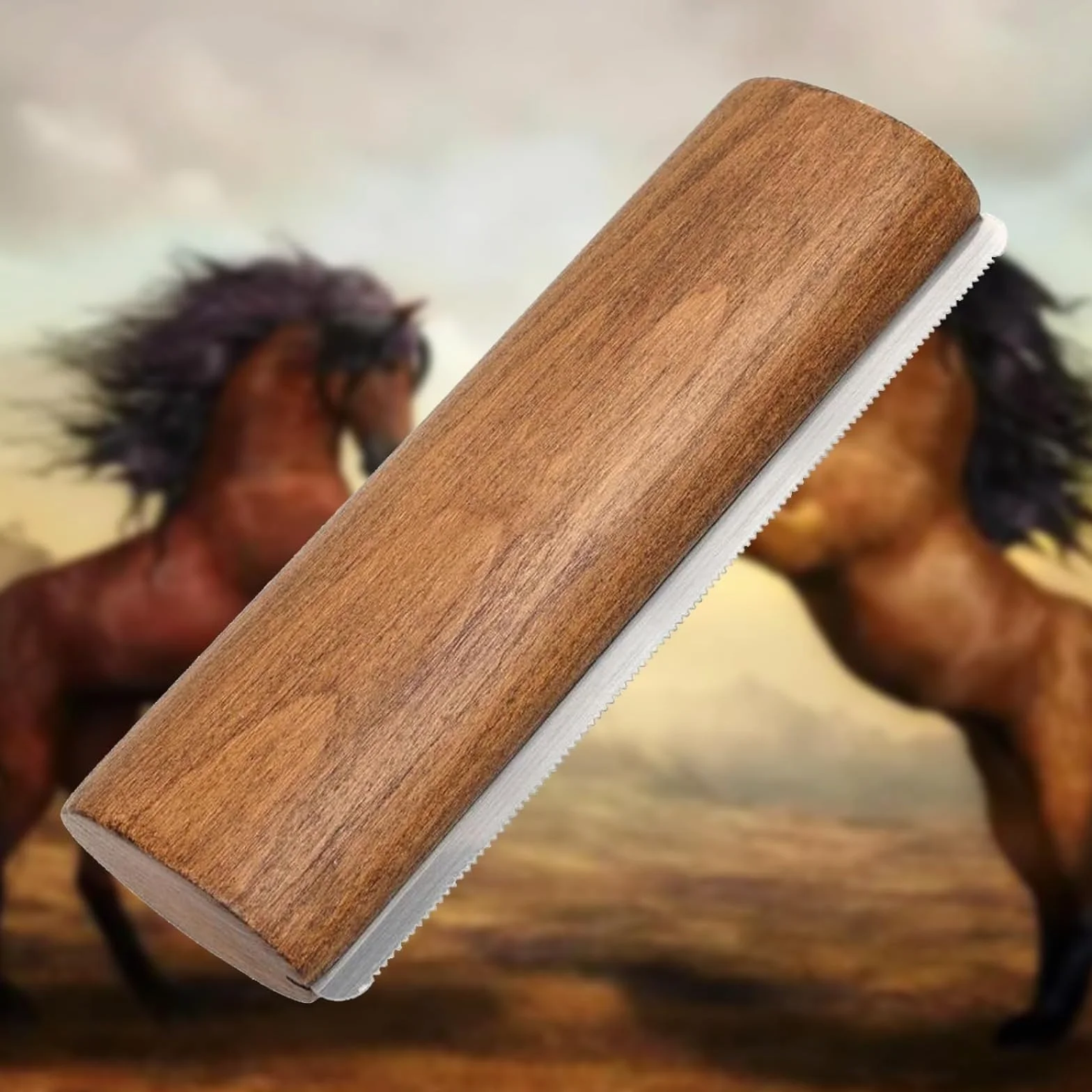 Brosse à excrétion de chevaux avec poignée en bois Brosse à poils de cheval Outil de toilettage pour chien chatte
