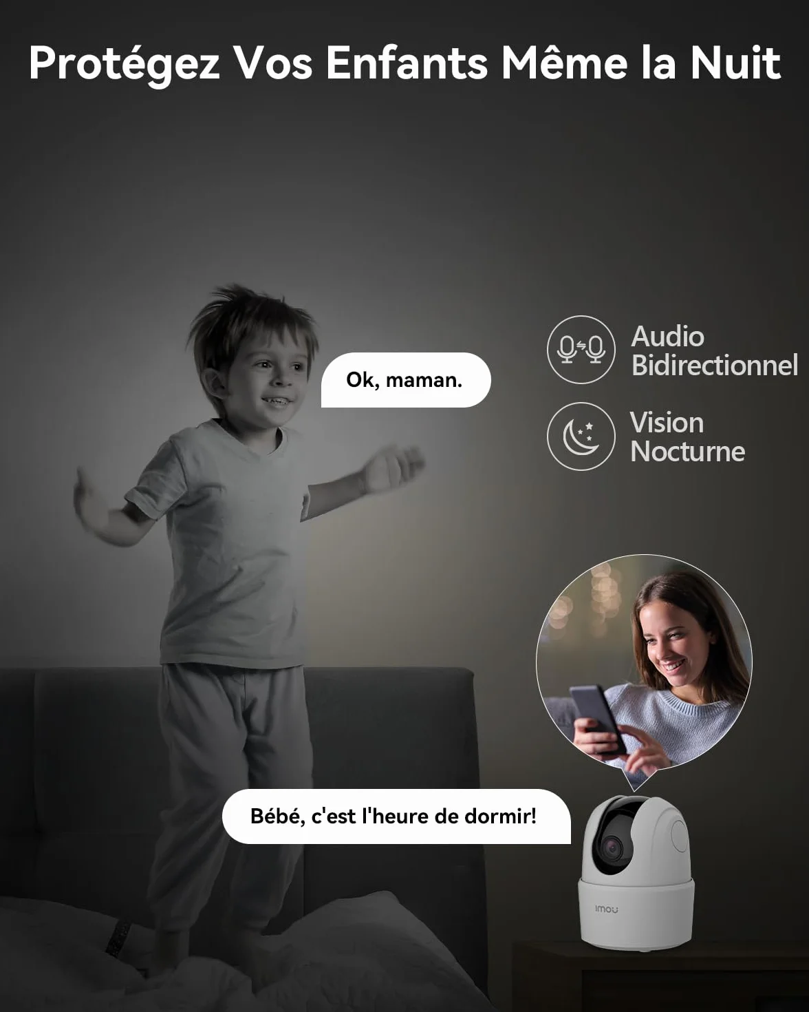 Imou 2K 3MP Caméra Surveillance WiFi Intérieure 360° Connectée Smartphone Détection Humaine AI Suivi Intelligent Sirène Audio Bidirectionnel Compatible Alexa