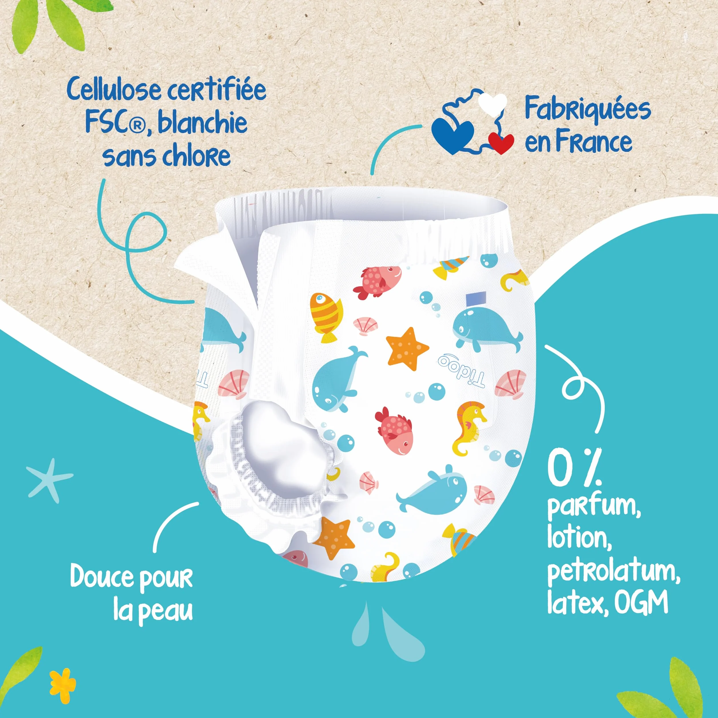 TIDOO Couches de bain T3 (4-9kg) x12 Anti-Fuites Fabriquée en France