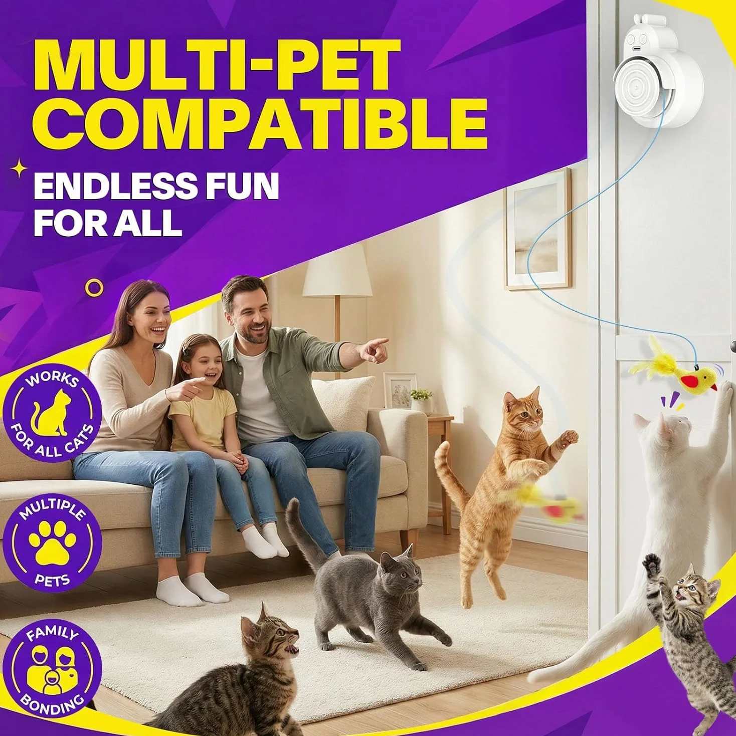 Jouets interactifs pour chats d'intérieur : plume d'oiseau volant automatique électrique et baguette de souris, jouet d'enrichissement électrique rechargeable pour chatons ennuyés et chats adultes