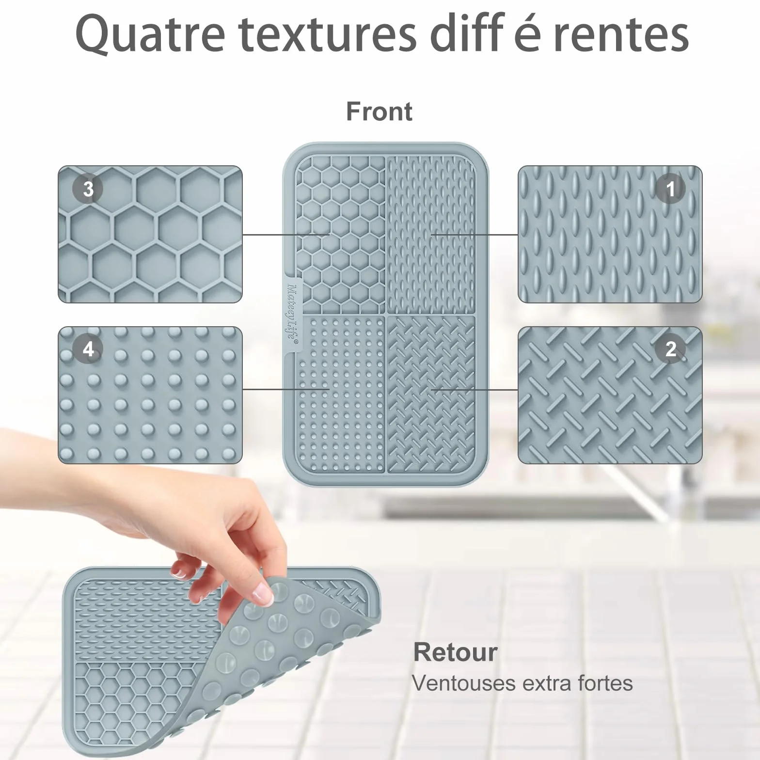MateeyLife Tapis de léchage Chien avec ventouses Anti-Glisse Alimentation Humide/Sèche Surface Alvéolée Lavable