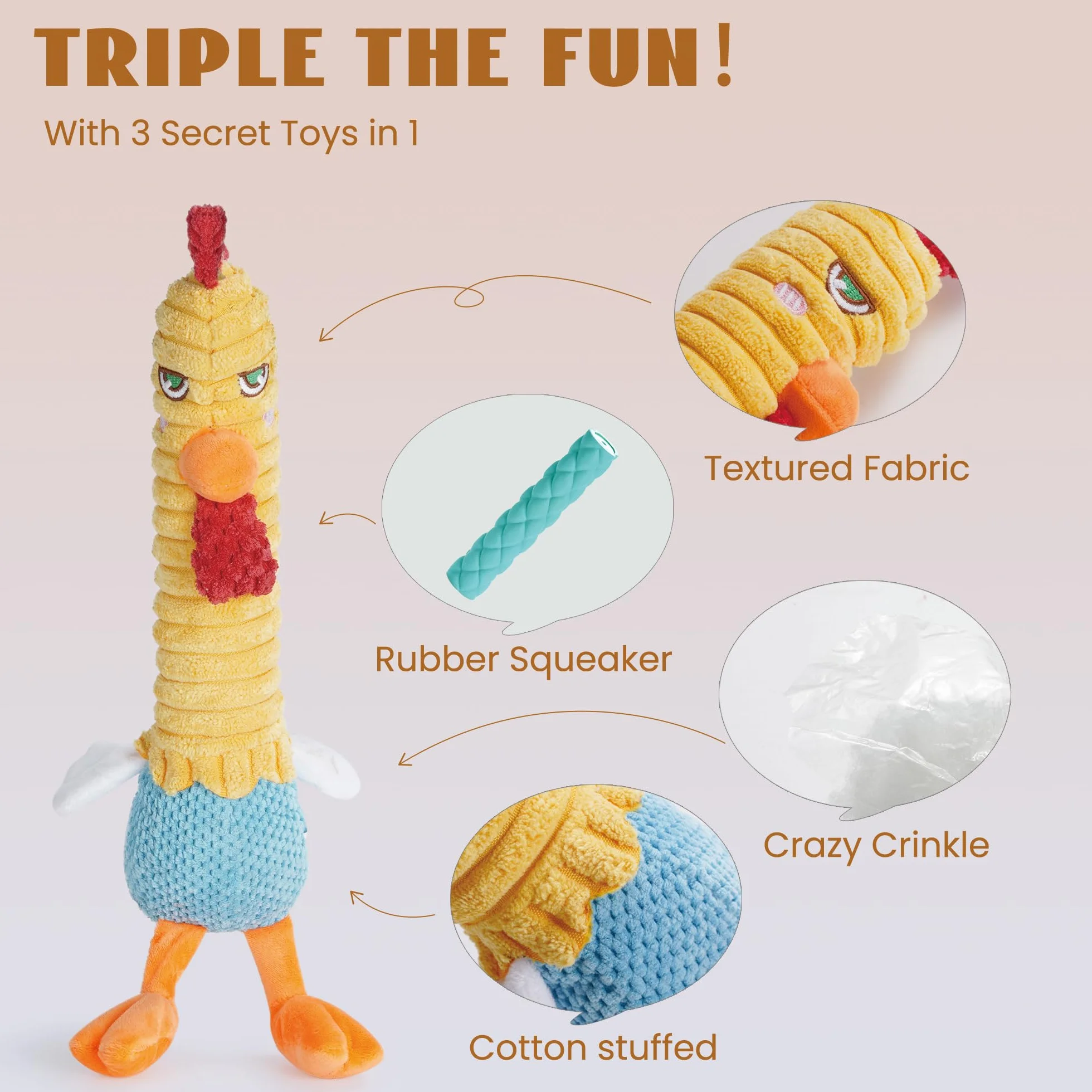Nocciola 2 en 1 Jouet Chien Indestructible, Jouets à Mâcher en Peluche avec Grand Couineur Résistant, Anti-Ennui pour Chien