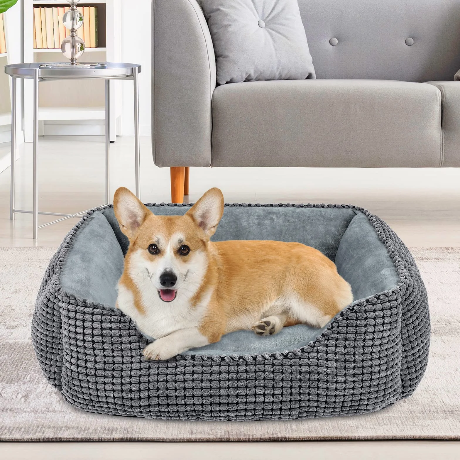 JOEJOY Panier pour Chien Lit Lavable Antidérapant Coussin Doux 51x48x15cm