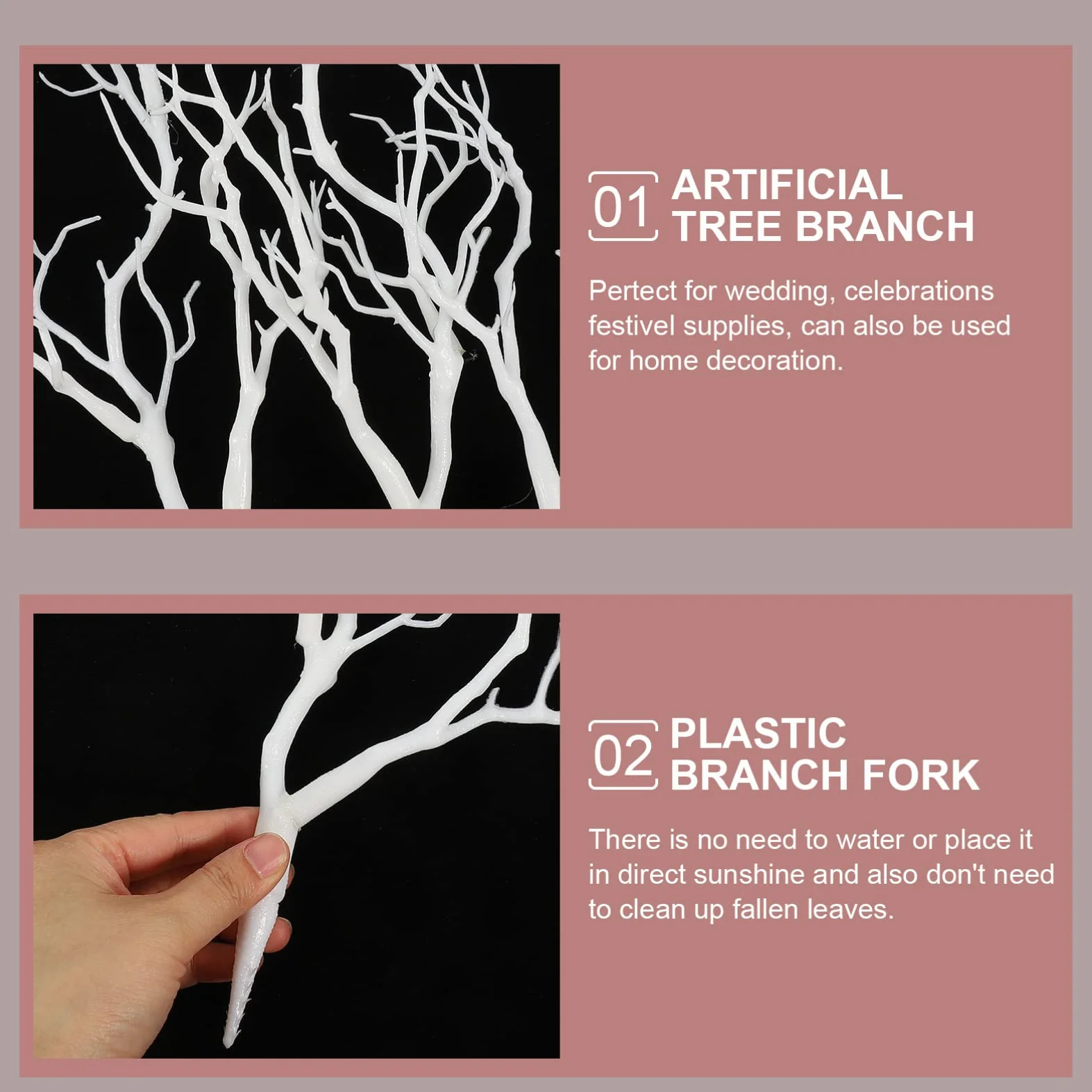 VORCOOL Branches d'arbres séchées artificielles en Plastique Faux Similaire à Vraies Plantes Cornes en Bois pour la décoration Blanc