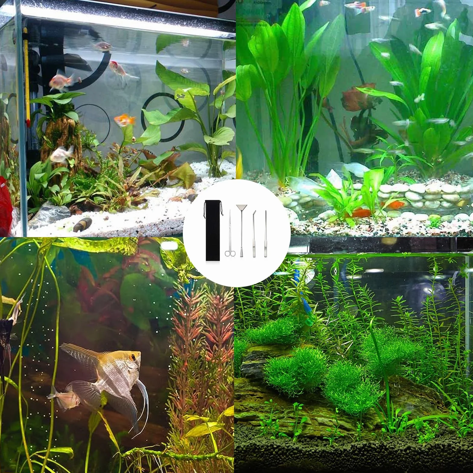 Aquarium Aquascaping Kit 4 en 1 Acier Inoxydable Ciseaux Pince Spatule Outils pour Plante Aquatique