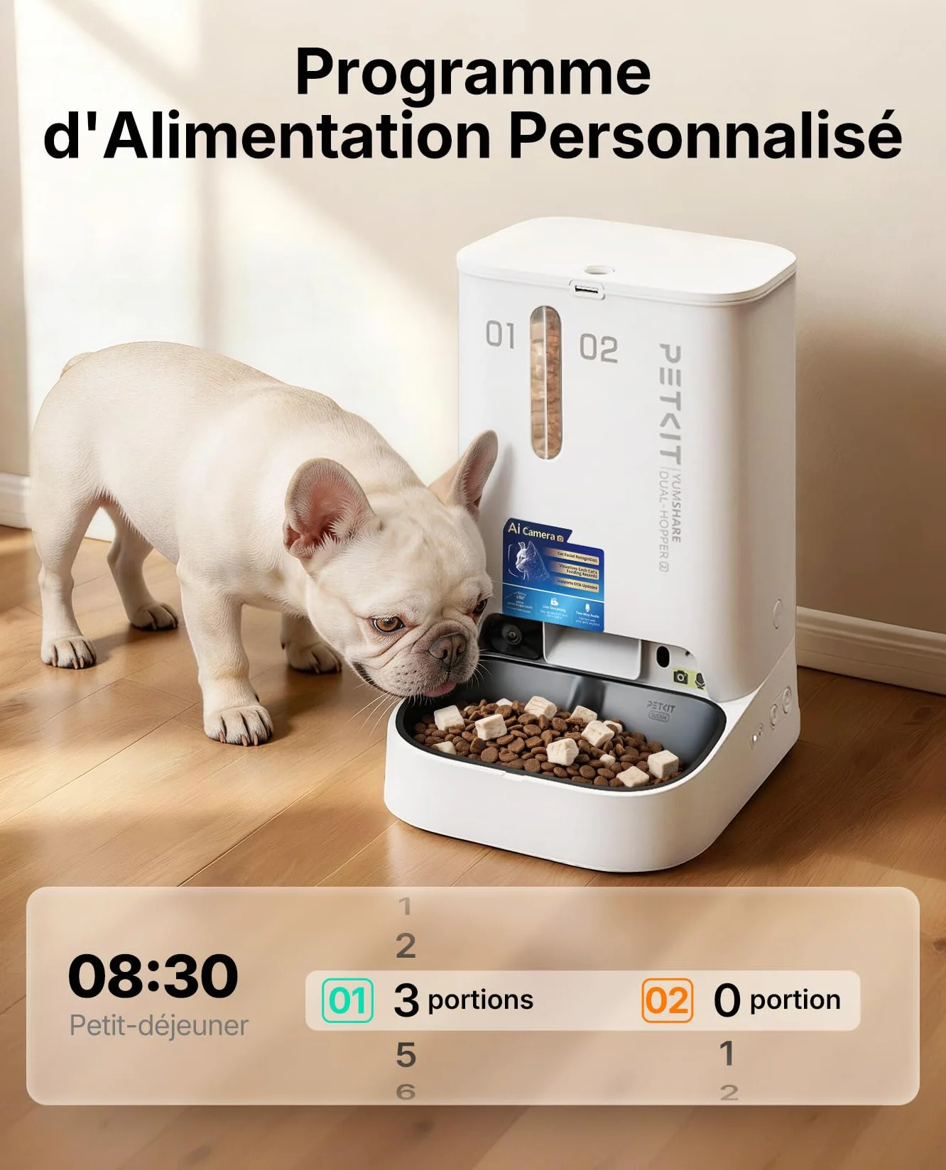 PETKIT YumShare Dual-Hopper 2 Distributeur Automatique de Croquettes pour Chat avec Caméra HD 1080P, Reconnaissance faciale, Vision Nocturne, Wi-Fi 2.4G&5GHz, 5L
