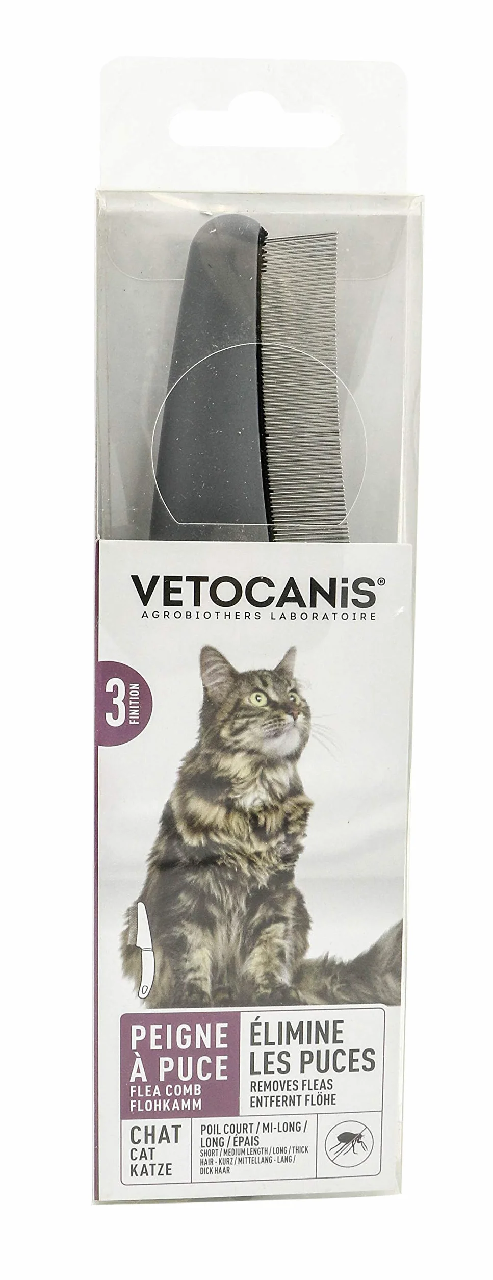 VETOCANIS Peigne Anti-puces pour Chat, Nettoyage du pelage